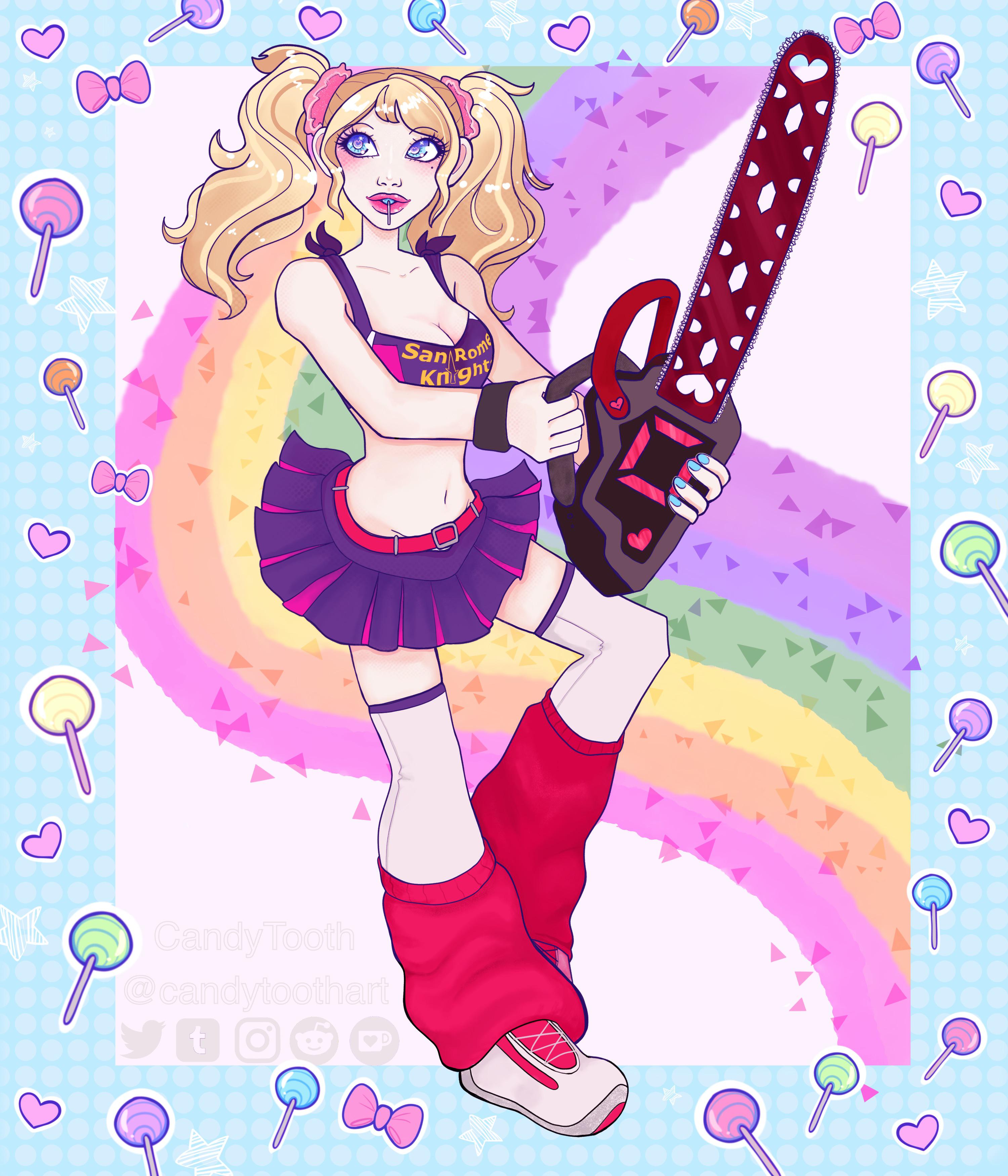 Lollipop Chainsaw fanart by me 🌸 I feel the colors and stamps match the