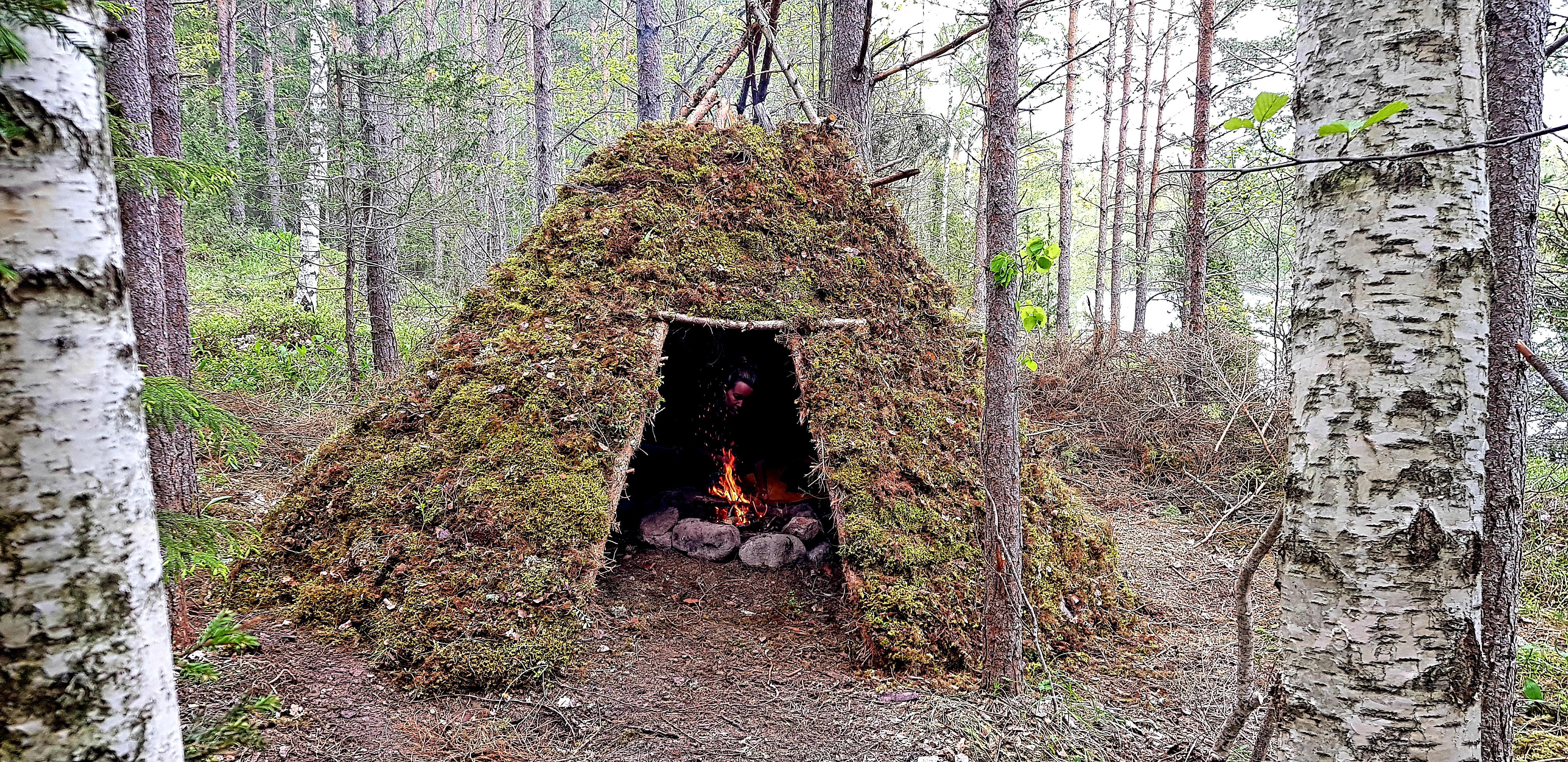 Our best shelter build so far, just perfect. A tipi/ wickiup shelter in