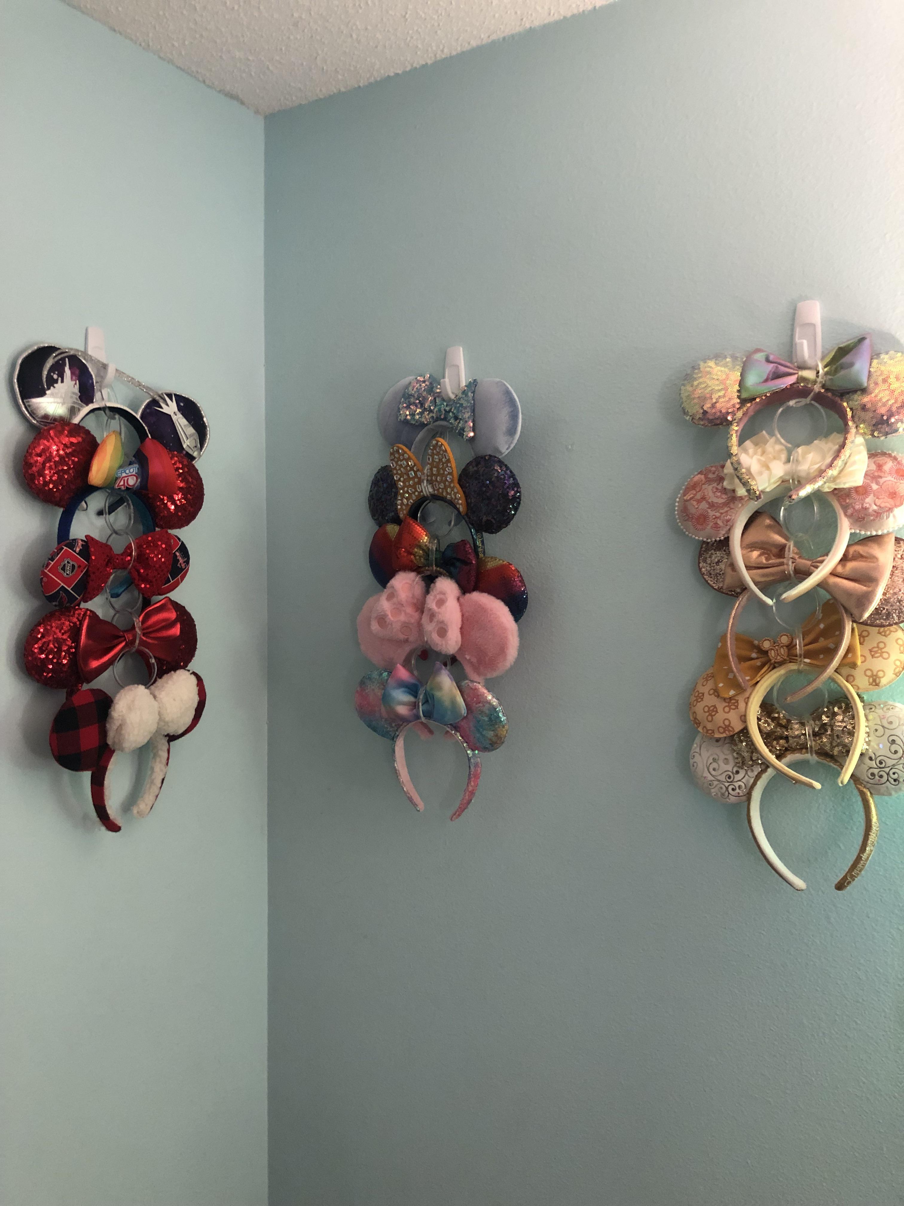 Saw a hack somewhere for hanging Mickey ears with shower curtain rings