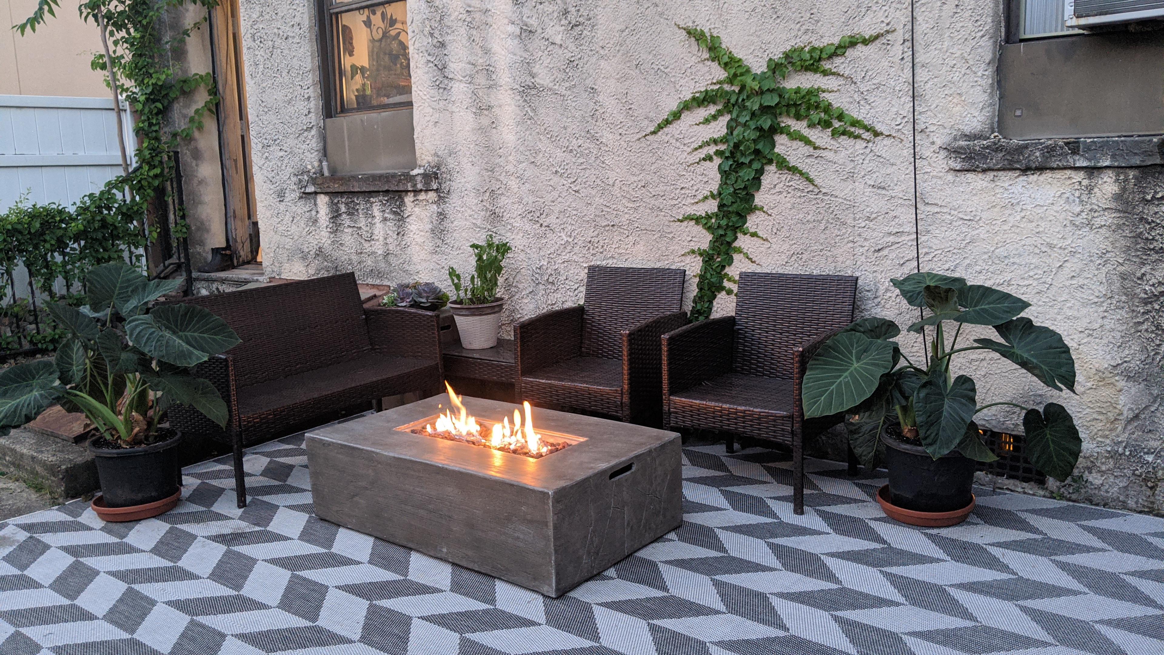 Cozy patio setup is like a whole new room for our 400 sq. ft. apartment