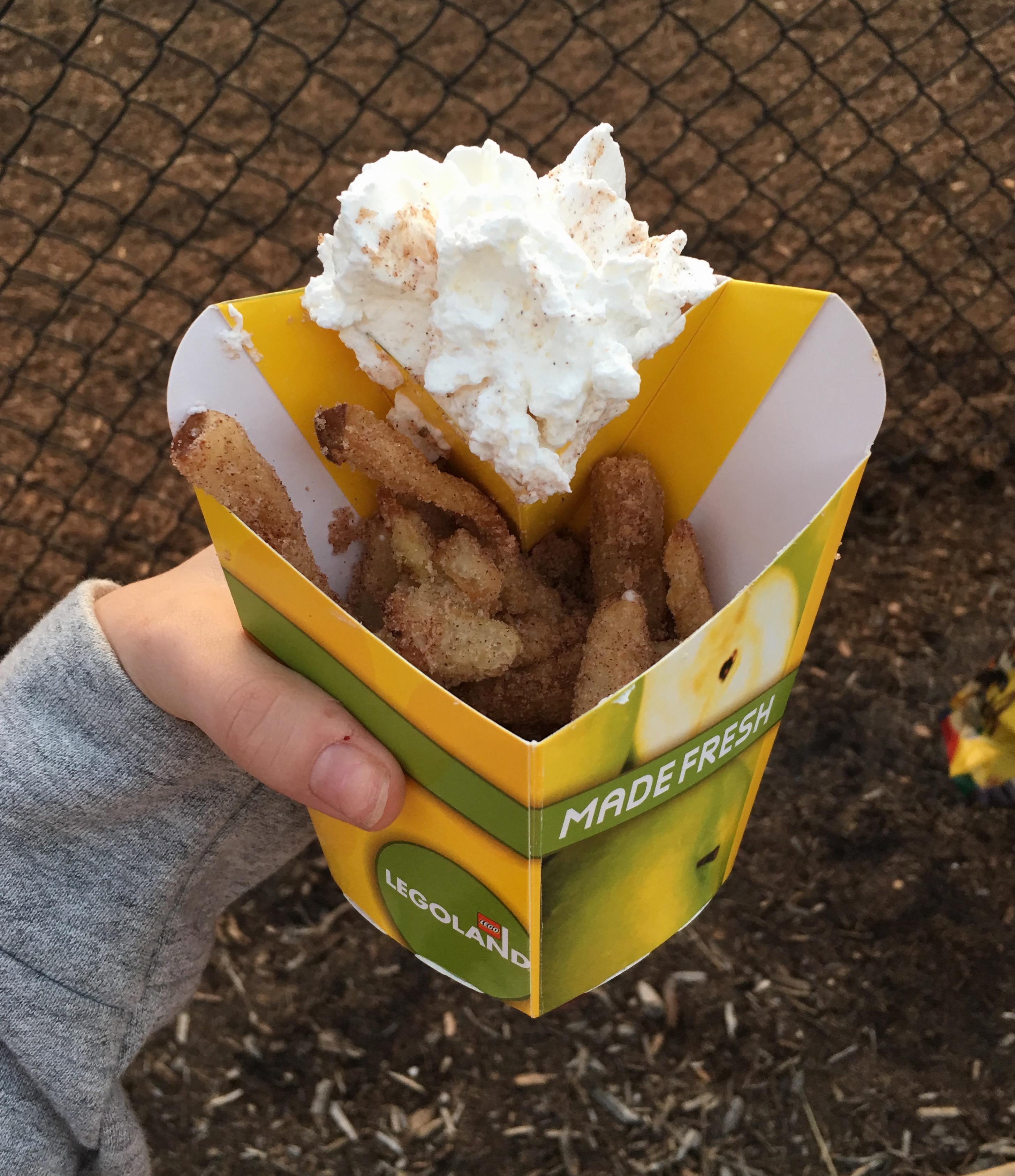 [I Ate] Legoland Granny Apple Fries with Vanilla Cream food