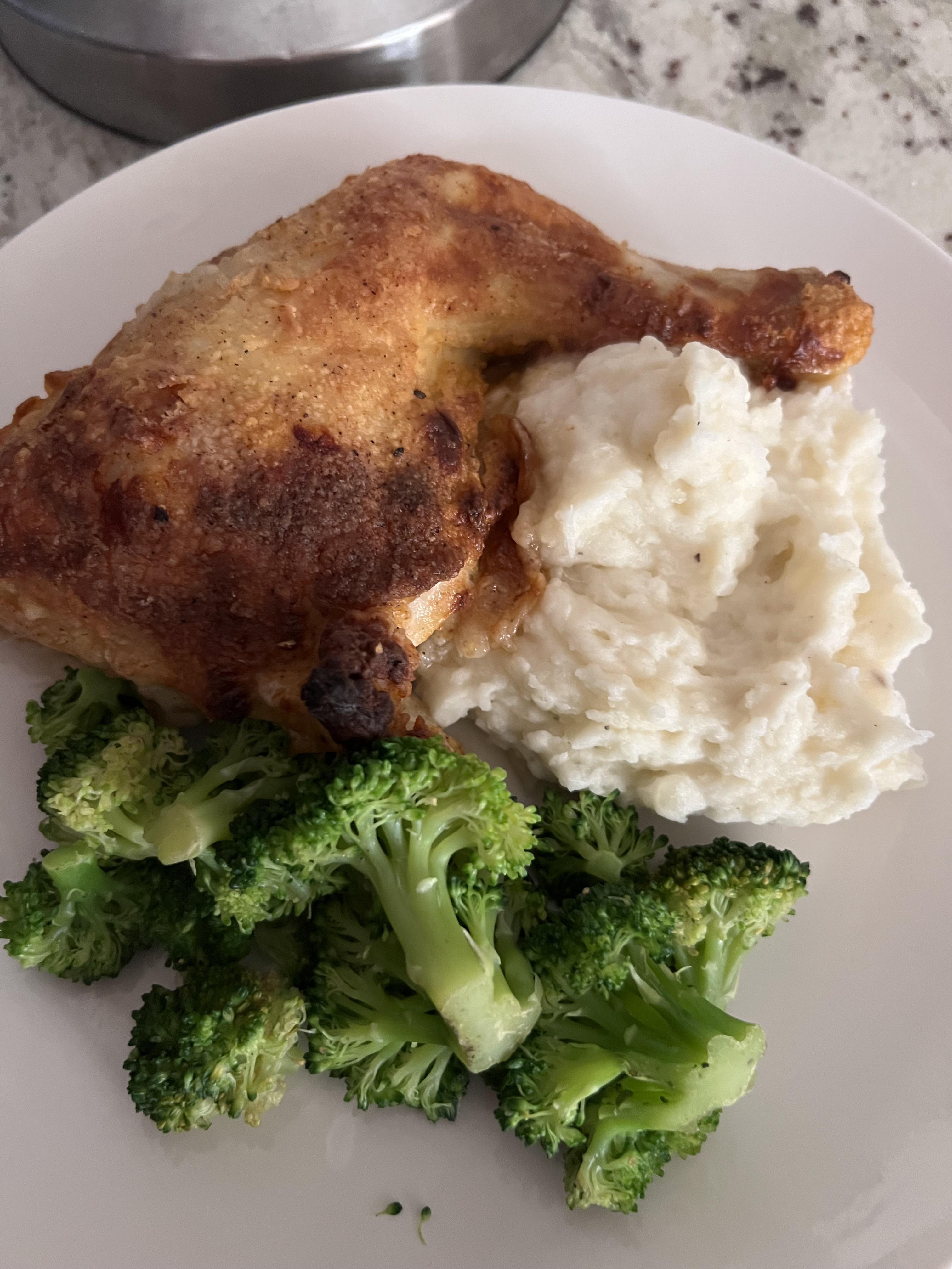 Oven AirFried Chicken Leg Quarters with Butter Mashed Potatoes and