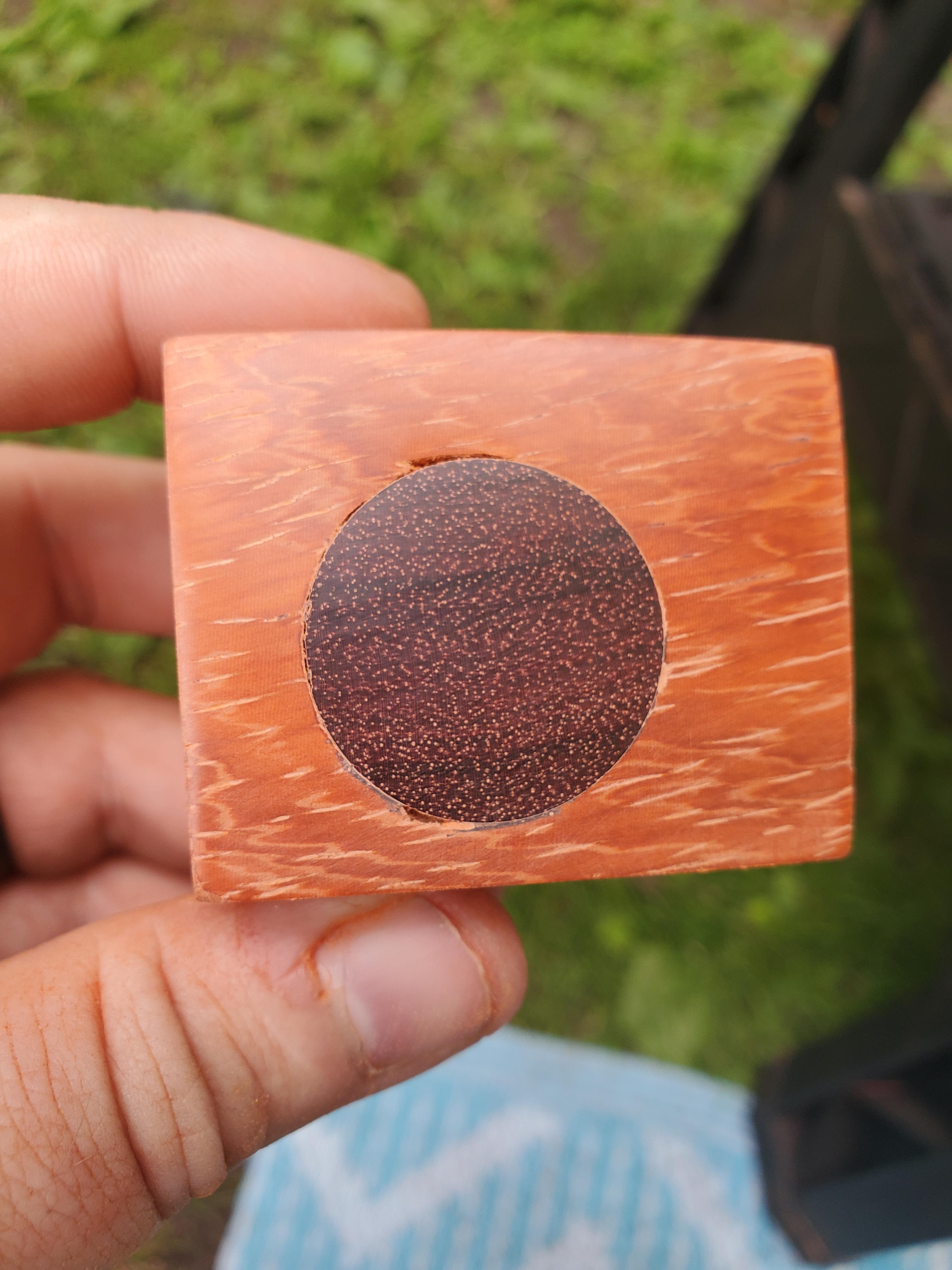 First time doing an inlay, so I figured I'd practice with something easy. Bloodwood dowel scrap