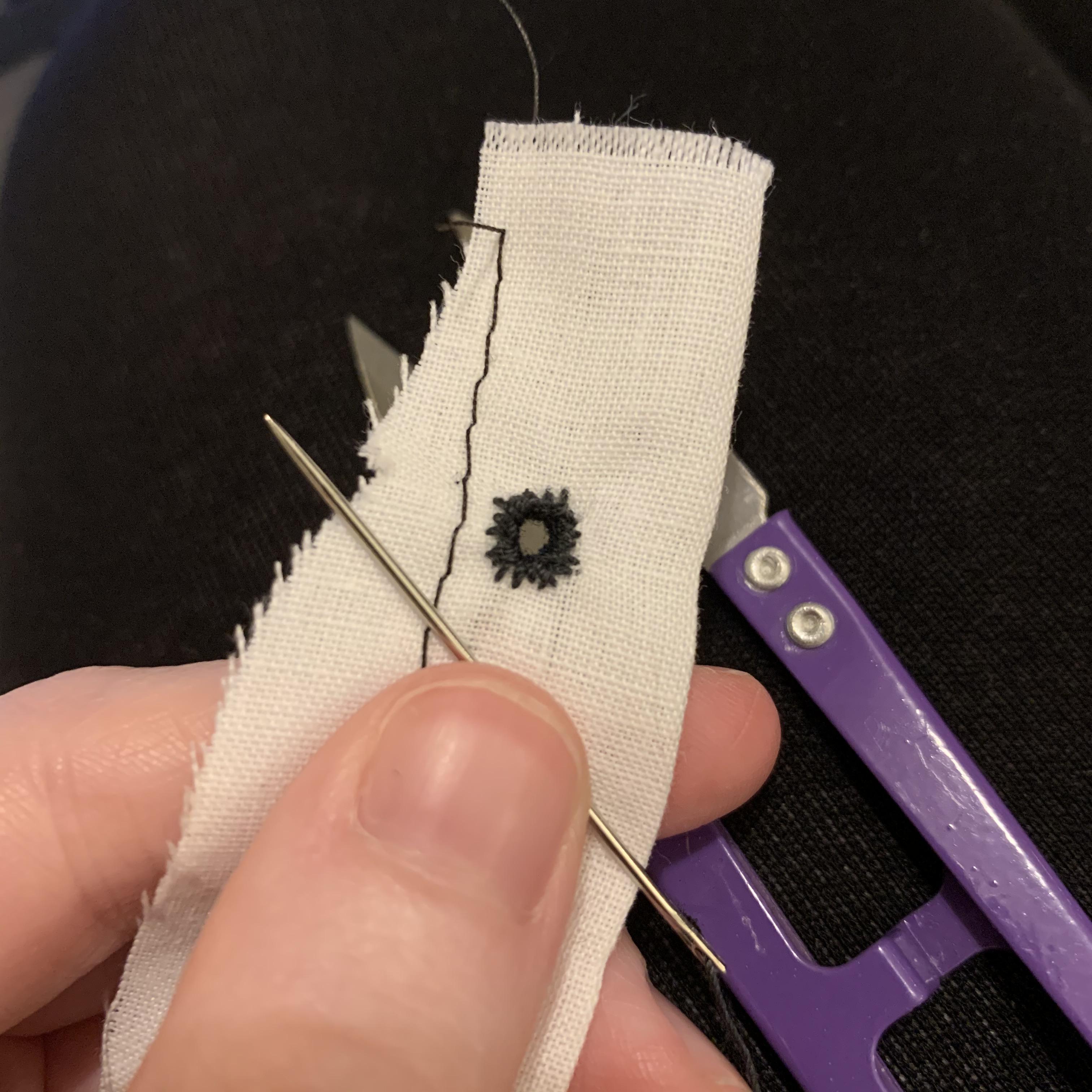 Completed my first ever handsewn eyelet! r/sewing