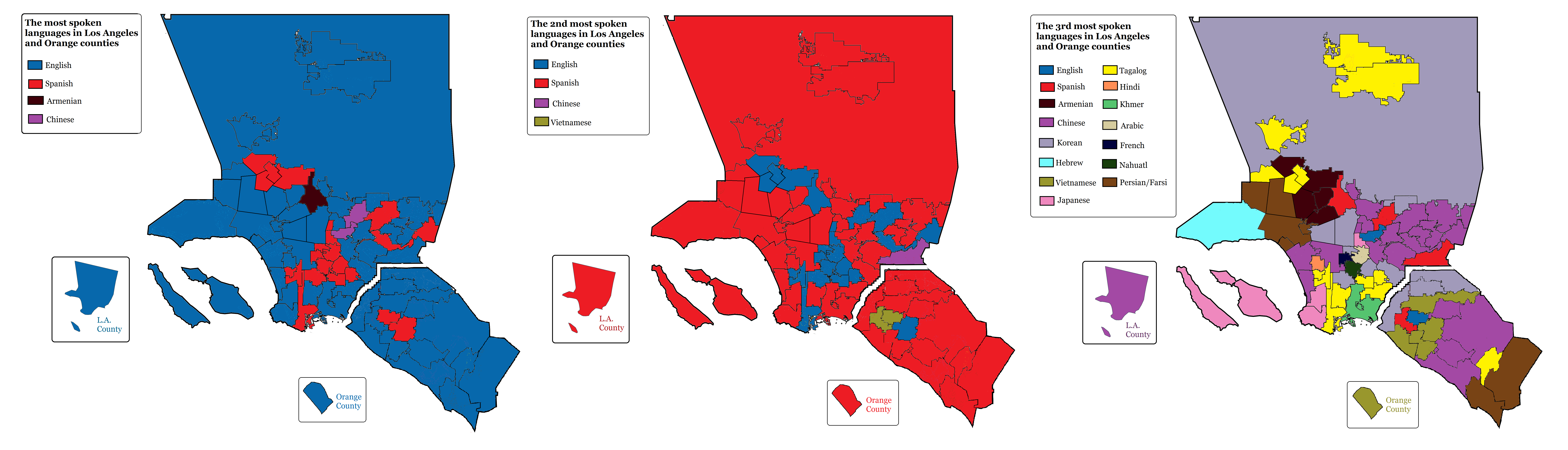First, Second, and Third most spoken languages in Los Angeles and