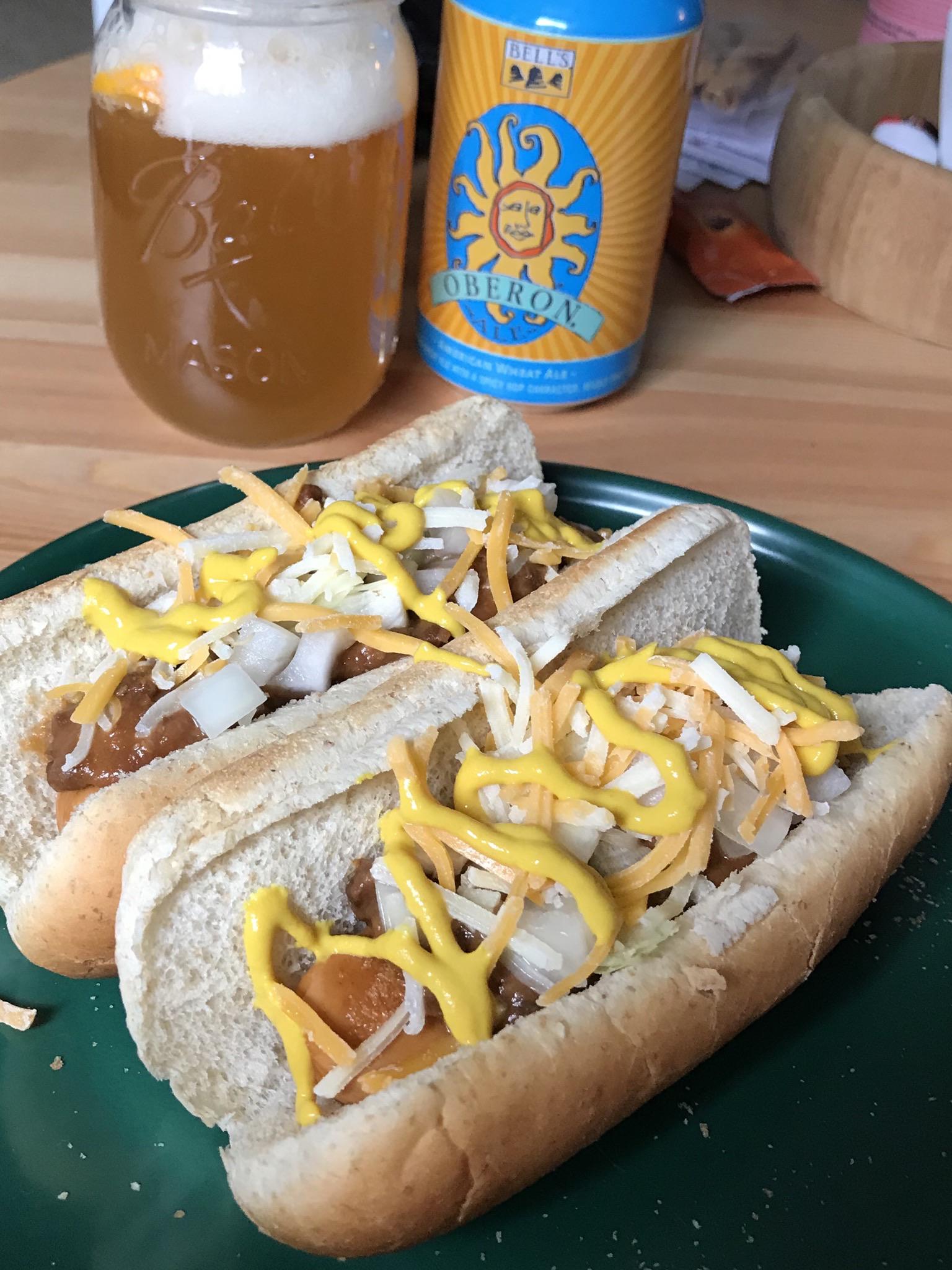 Vegetarian Chili Dogs, inspired by the classic Detroit Dog. Pairs