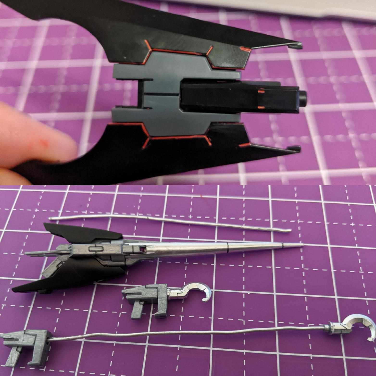 Experimenting with metallic paint and red panel lines for the HG Dark