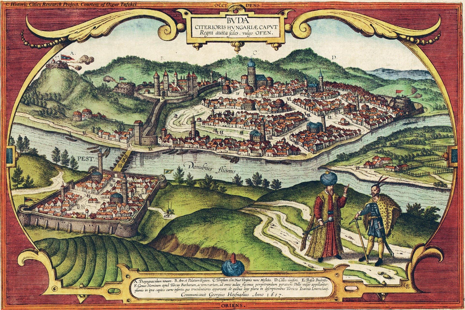 Buda and Pest (Budapest, Hungary) from Civitates Orbis Terrarum (1617