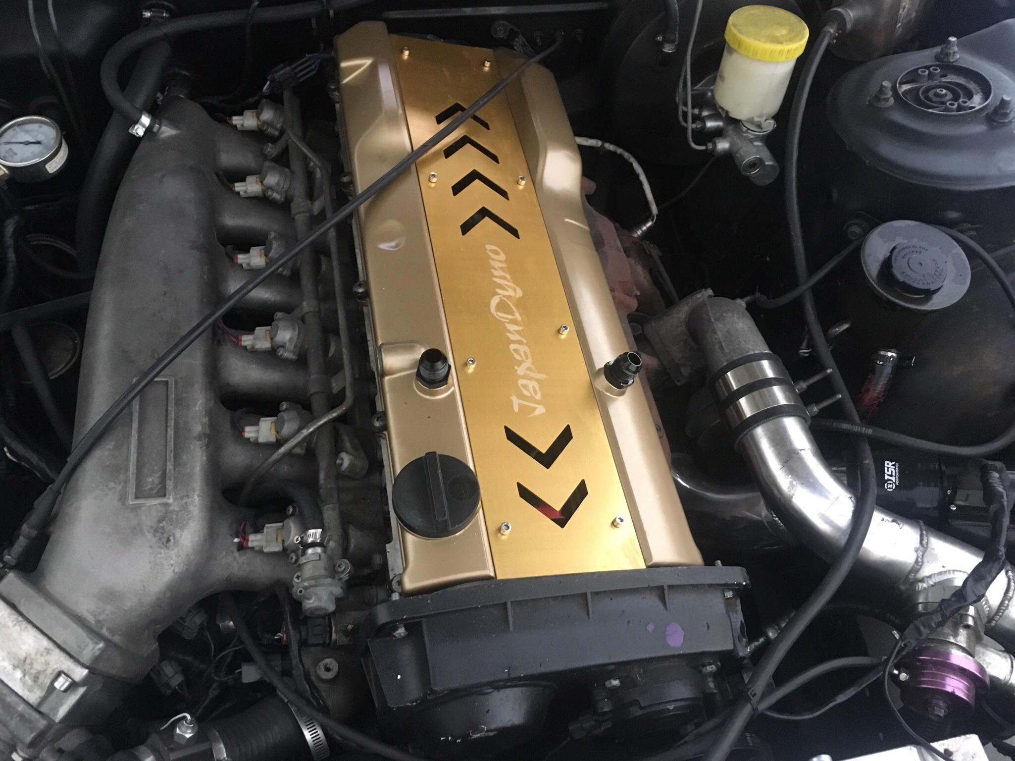 S13 body. Rb25det heart. Runs great. Fitting the oil lines to the can