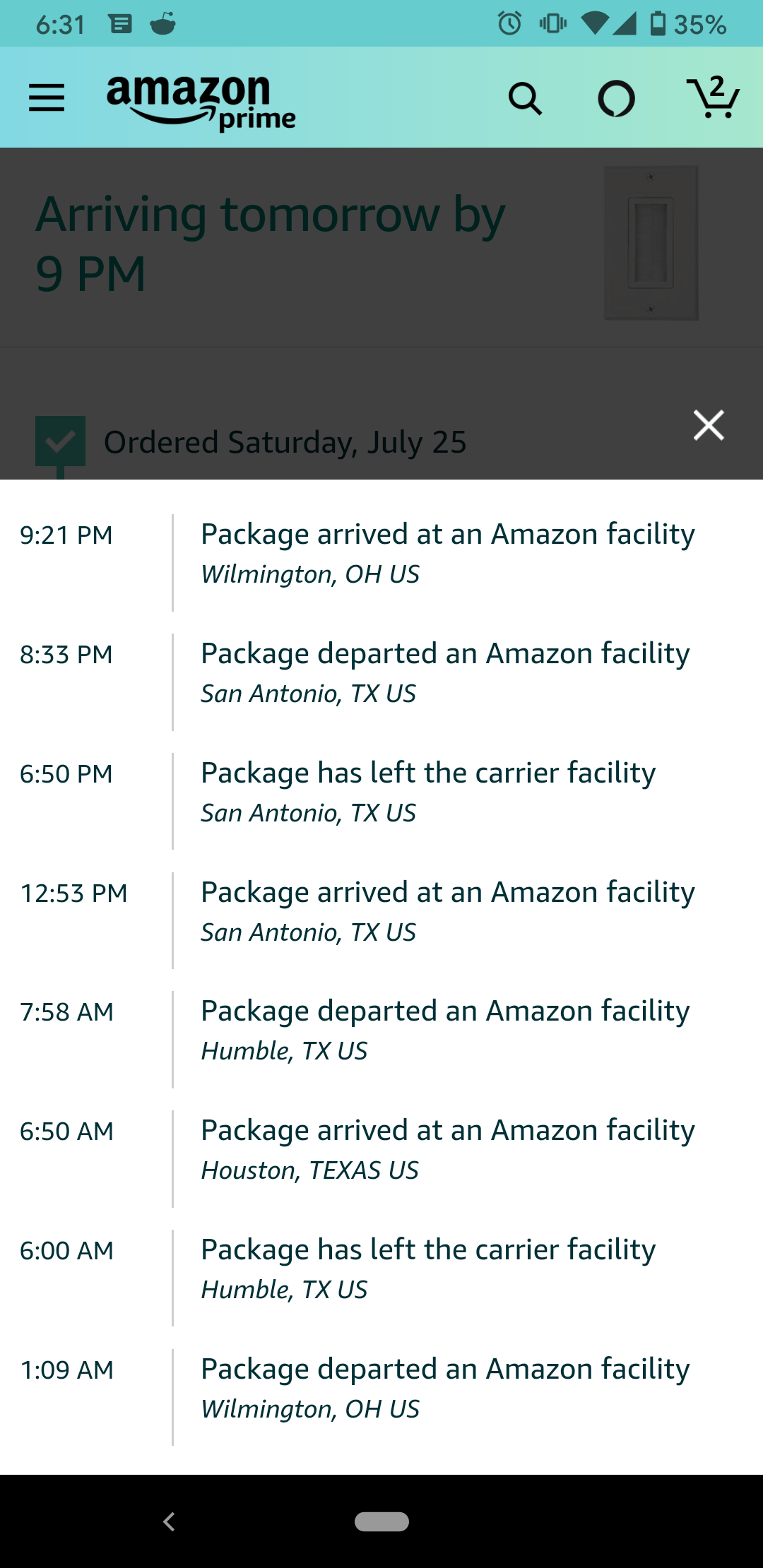 My package left Wilmington, OH went through Texas to go back to