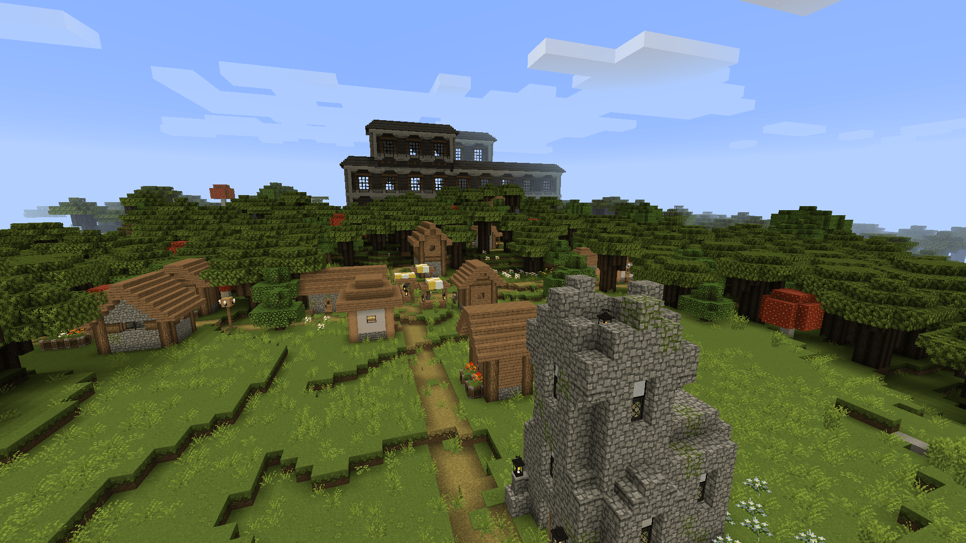 Woodland mansion/village combo!! r/Minecraft
