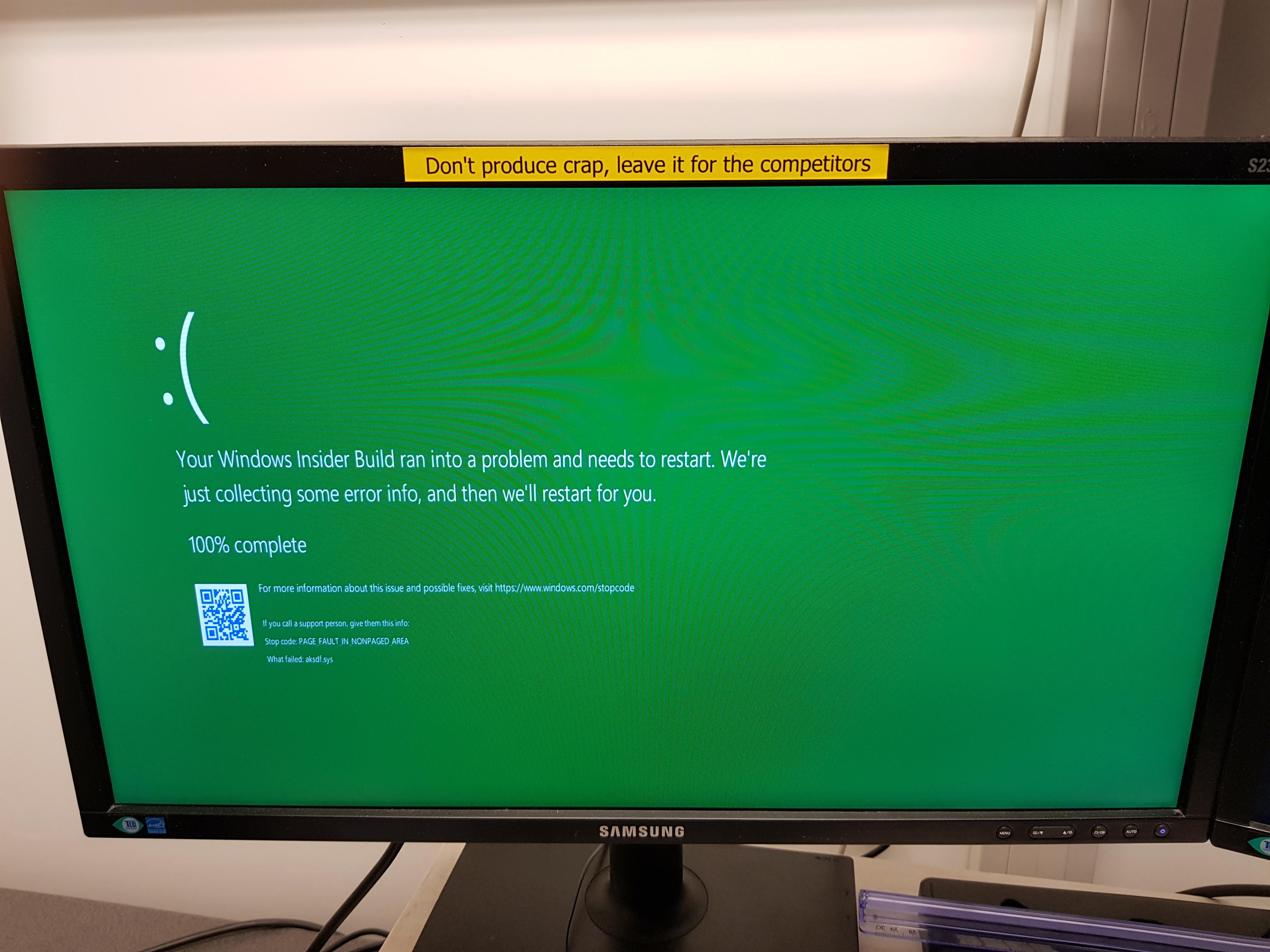 Win 10 green screen of death. Had updates over night, found this in the