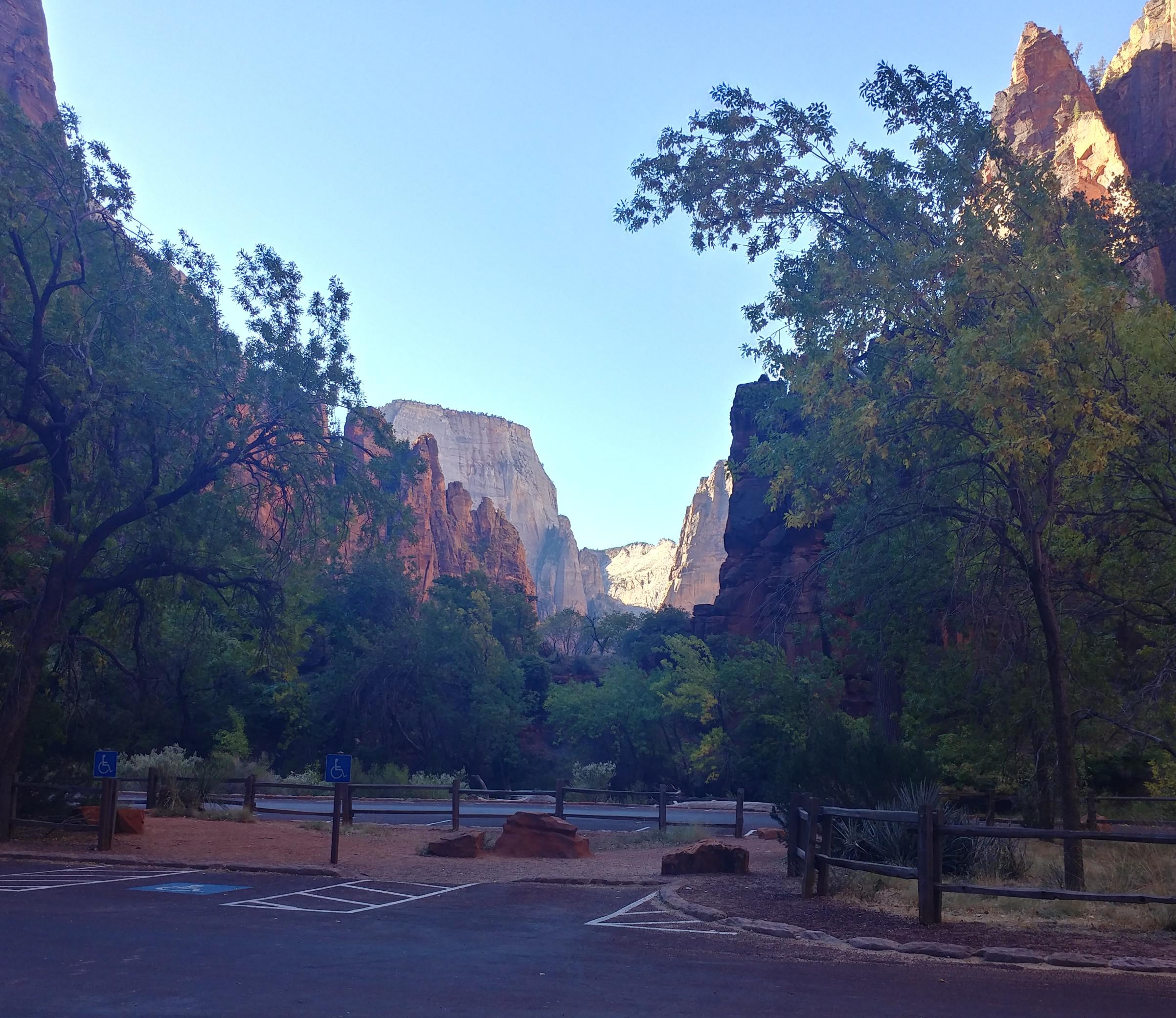 Zion National Park. Looking south from Temple of Sinawava parking lot