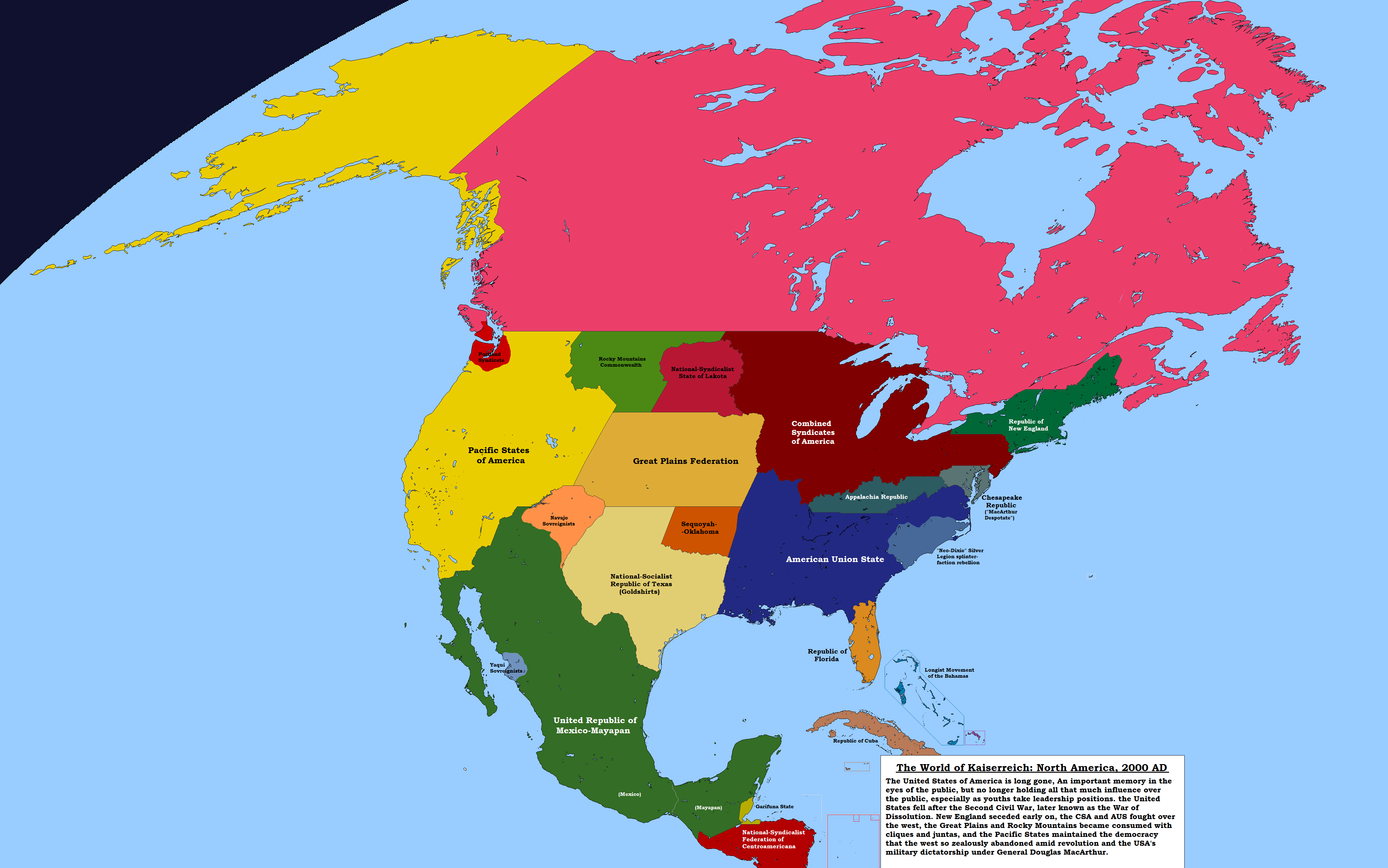 PostUSA North America in the world of Kaiserreich (HoI4 mod) in the