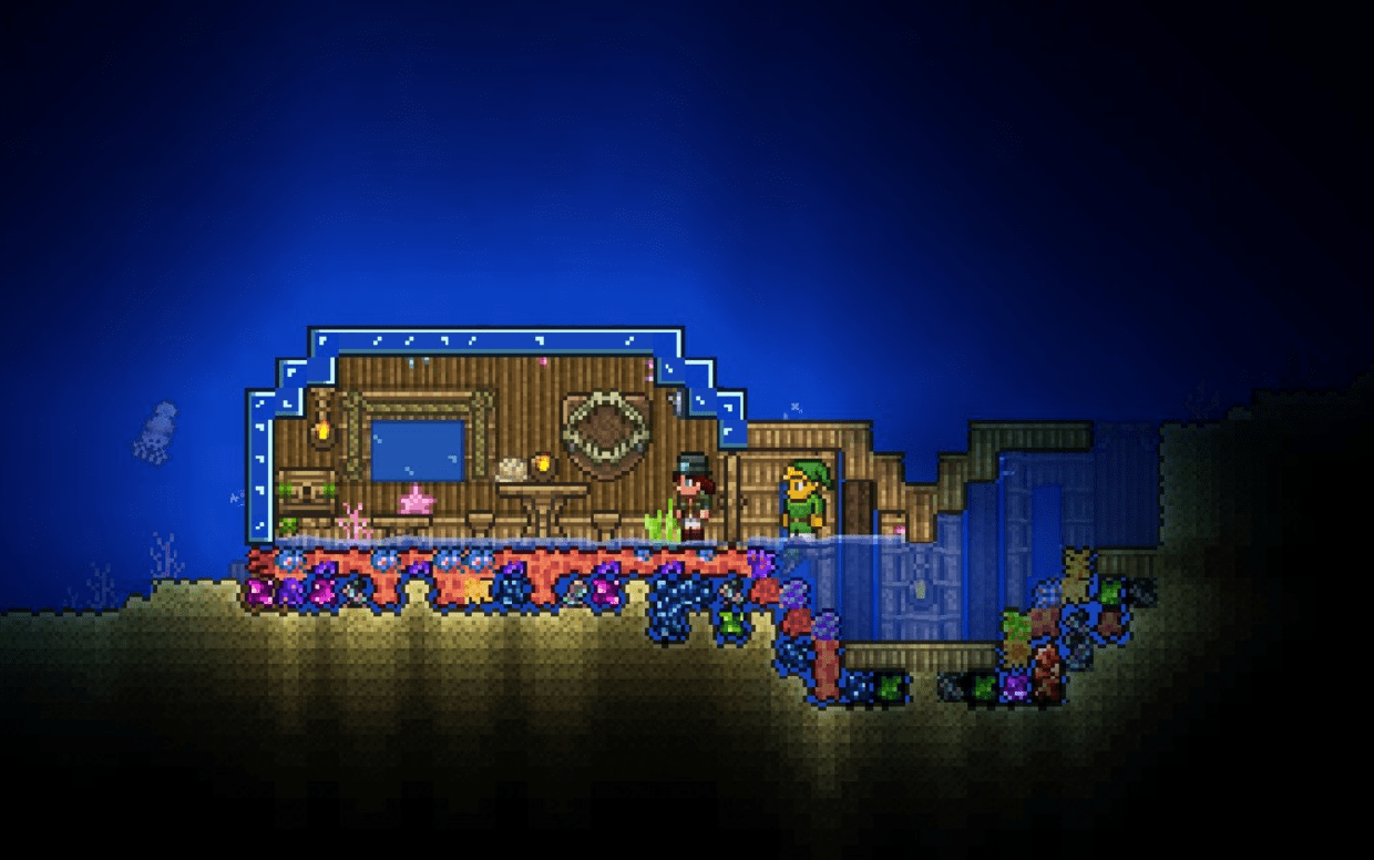An underwater base I made with crystals to light up during the night