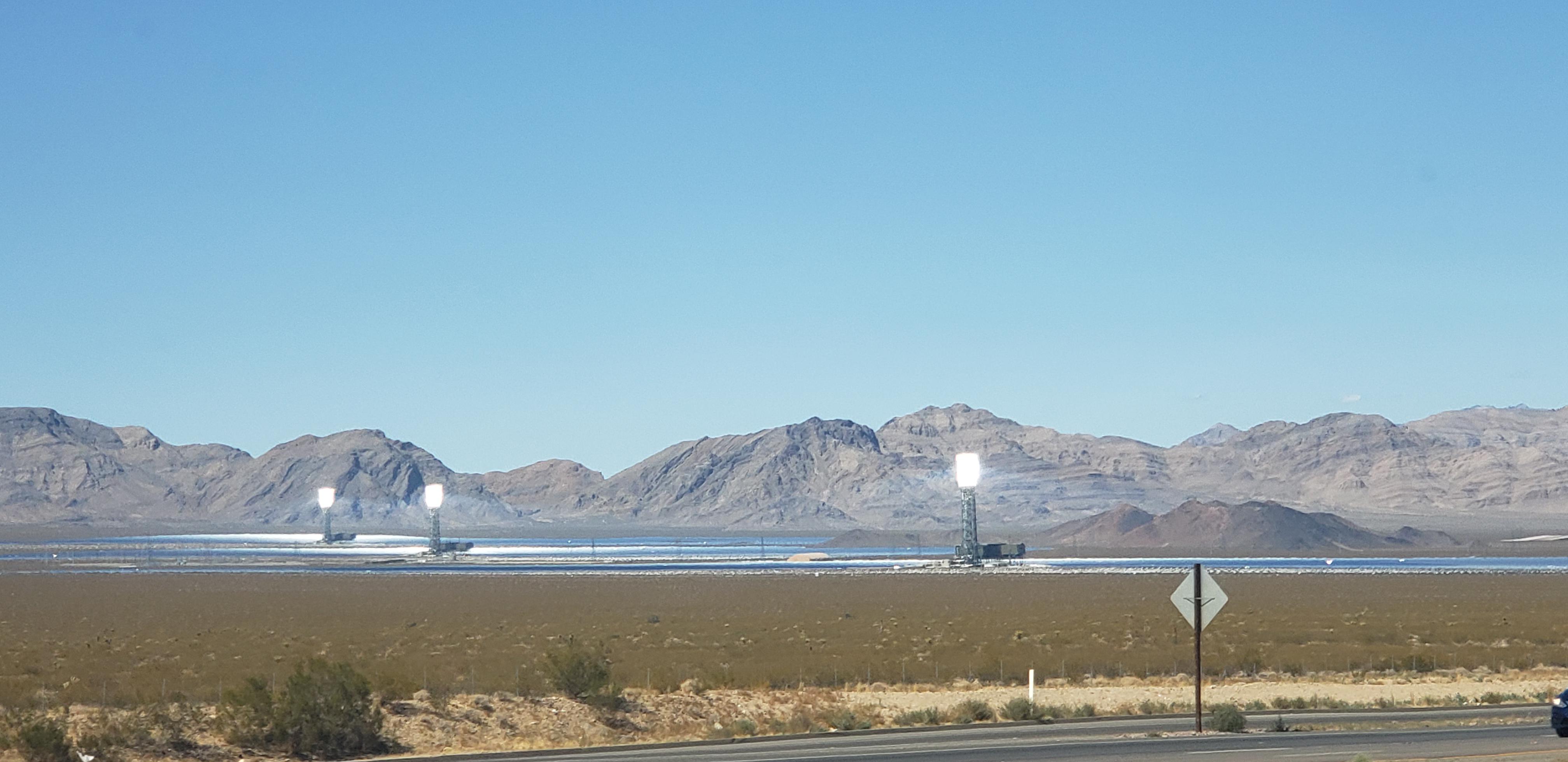 Anyone know what the giant reflecting towers are on the way to Vegas