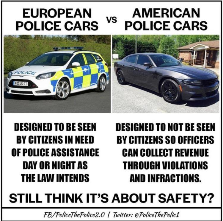 Lets compare an unmarked american police car to a regular European one