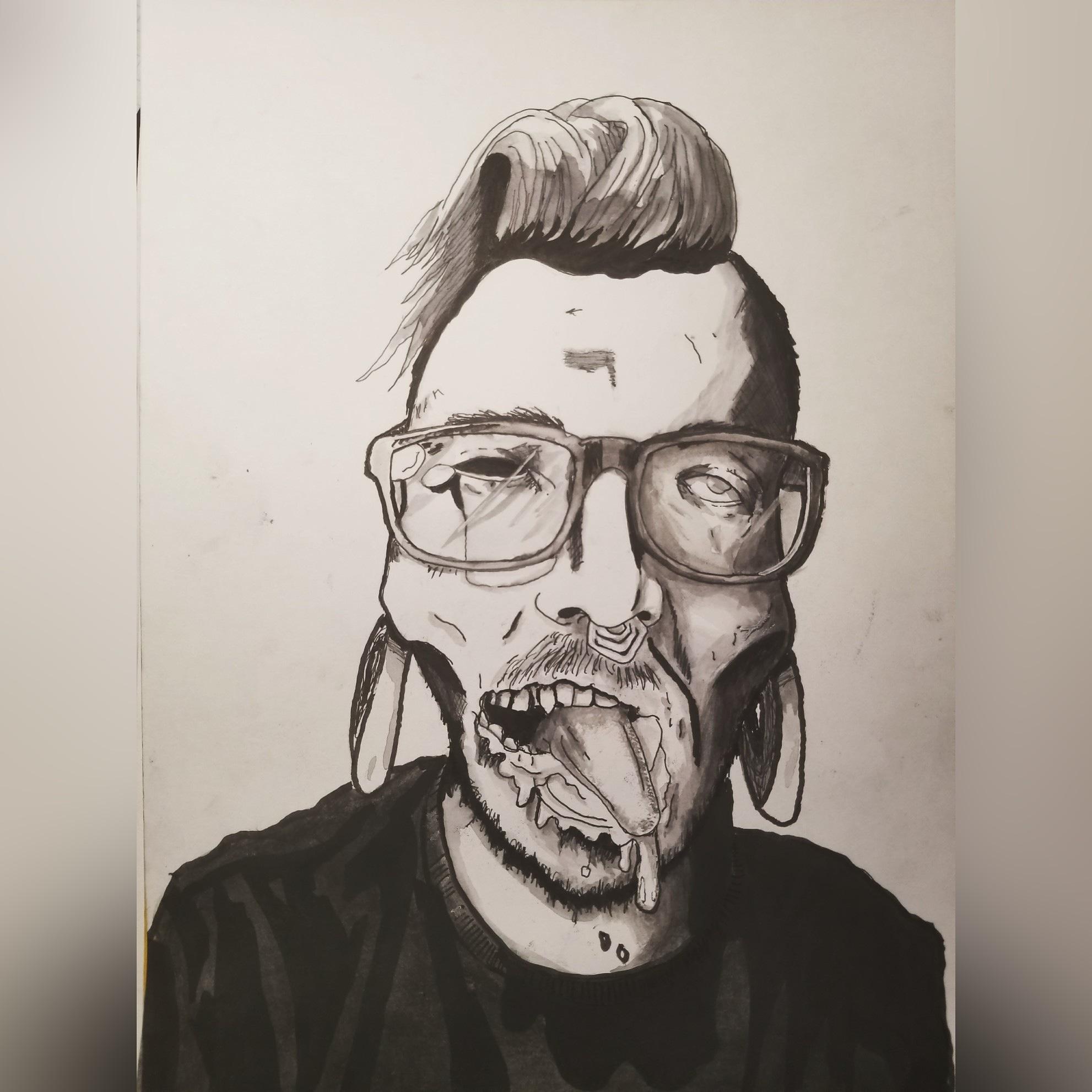 Inktober day 6 Drooling zombie self portrait r/Inktober