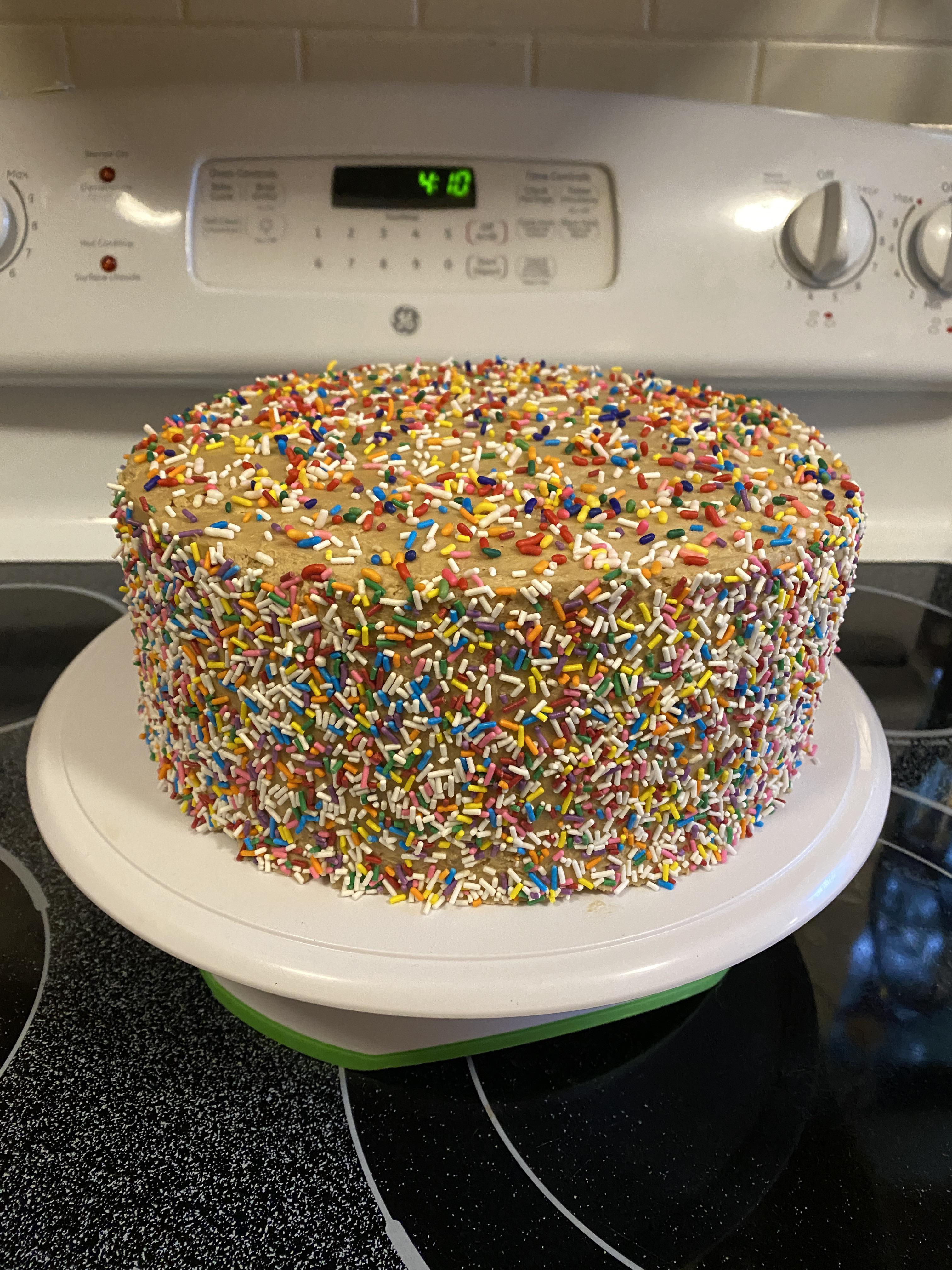 Claire’s Confetti Cake with Espresso Swiss Meringue Buttercream from