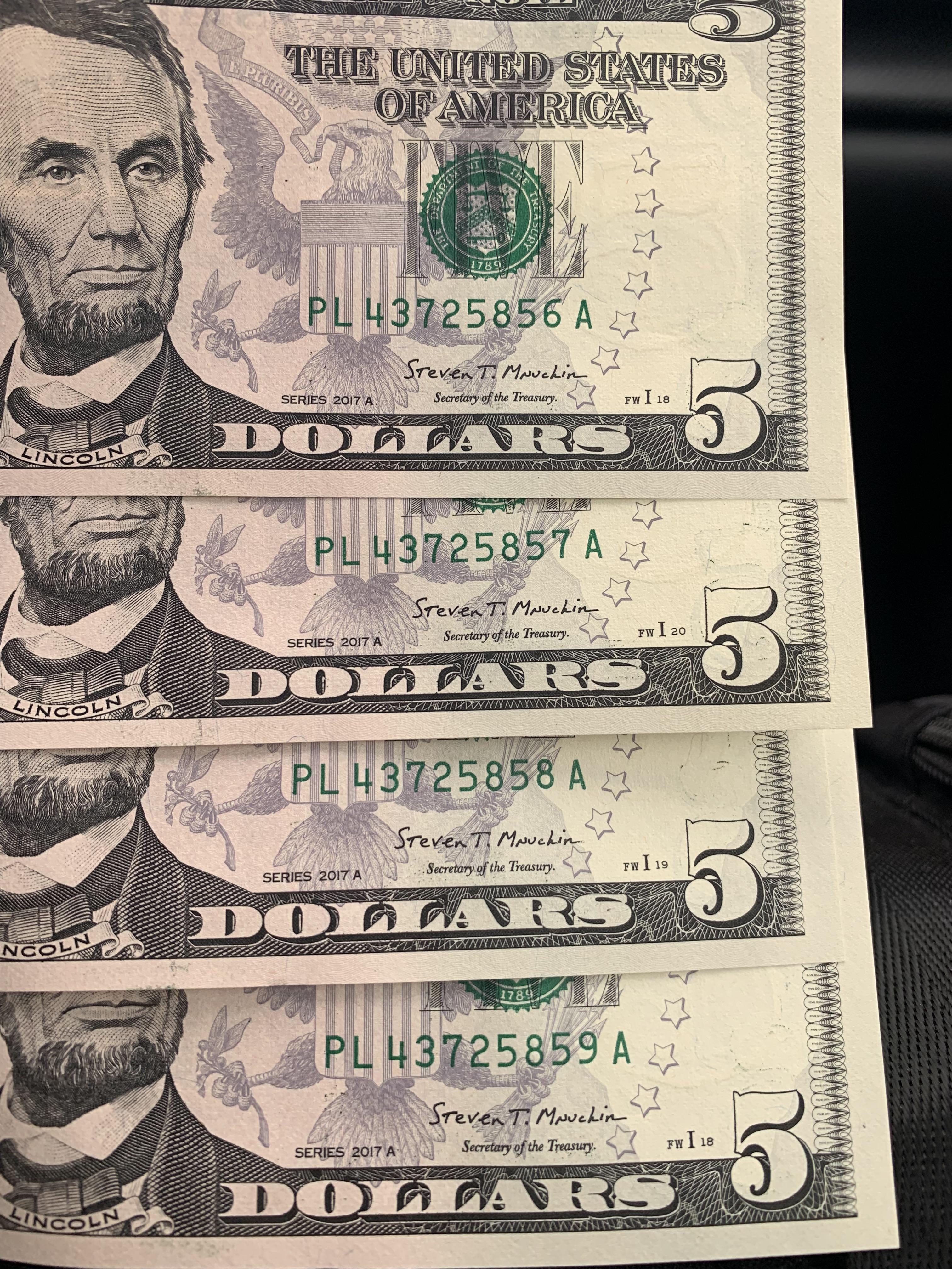 Got sequential 5 bills from the ATM r/mildlyinteresting