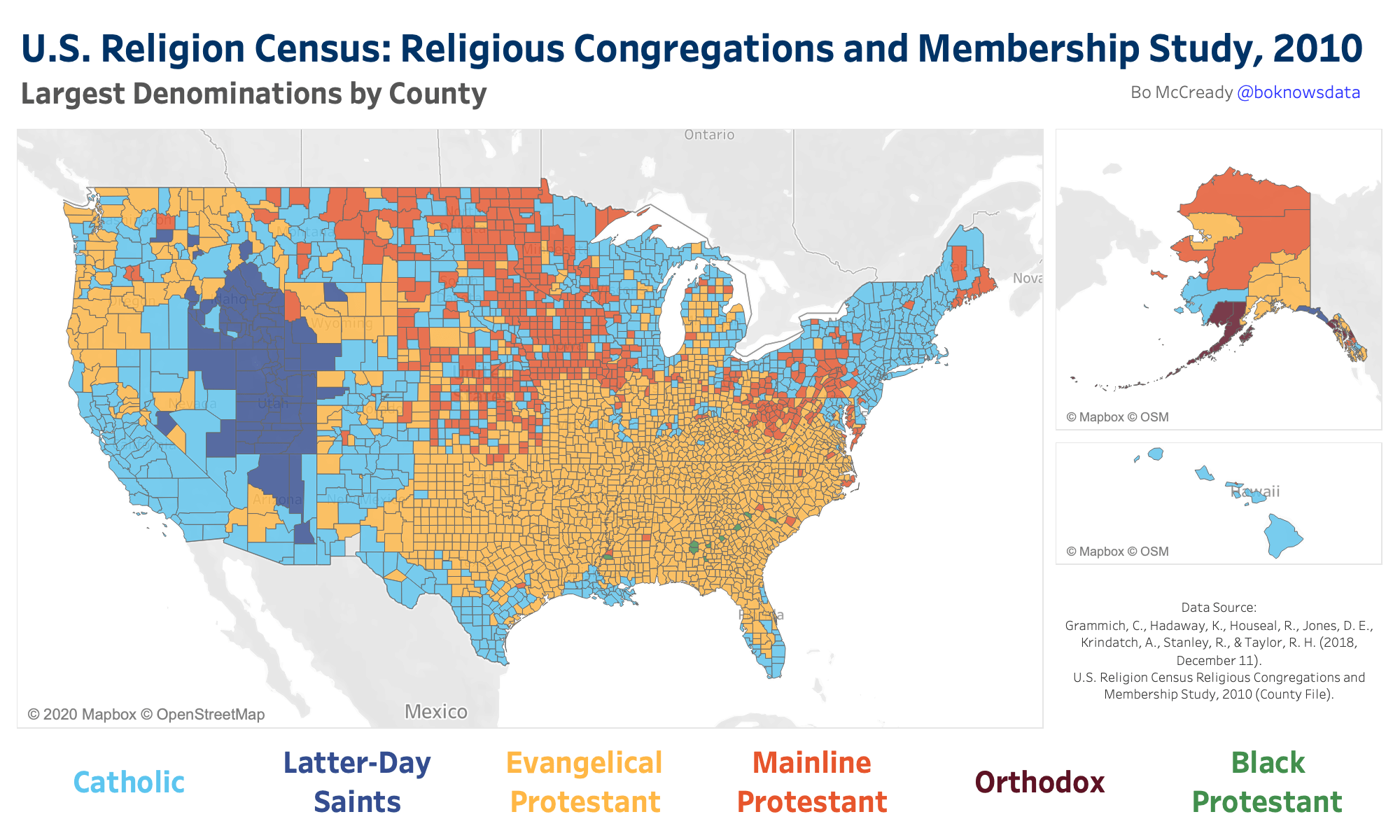 Largest Religious Denominations by US County [OC] r/dataisbeautiful