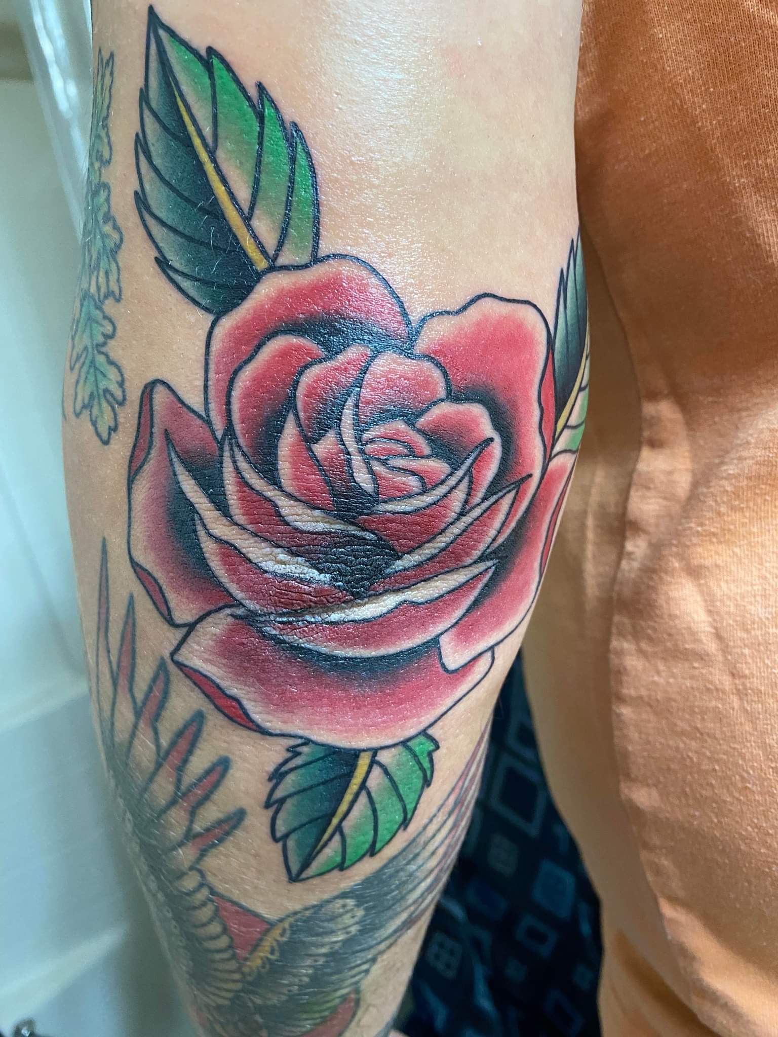 Rose on the elbow! Done by Boston Chambers. OKC BEST TATTOOS. OKC, OK