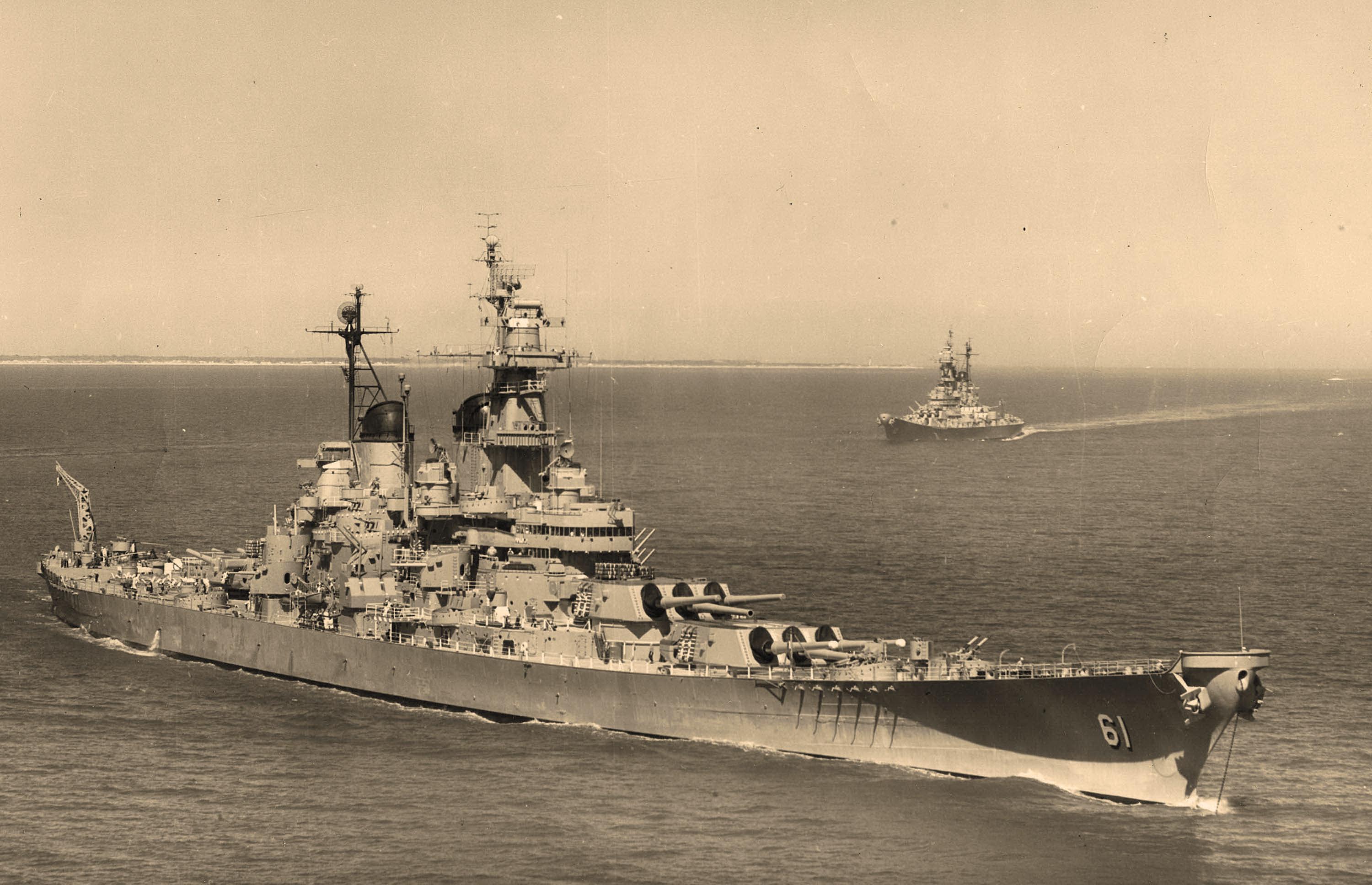 The battleships USS Iowa and USS New Jersey in the Atlantic post Korea
