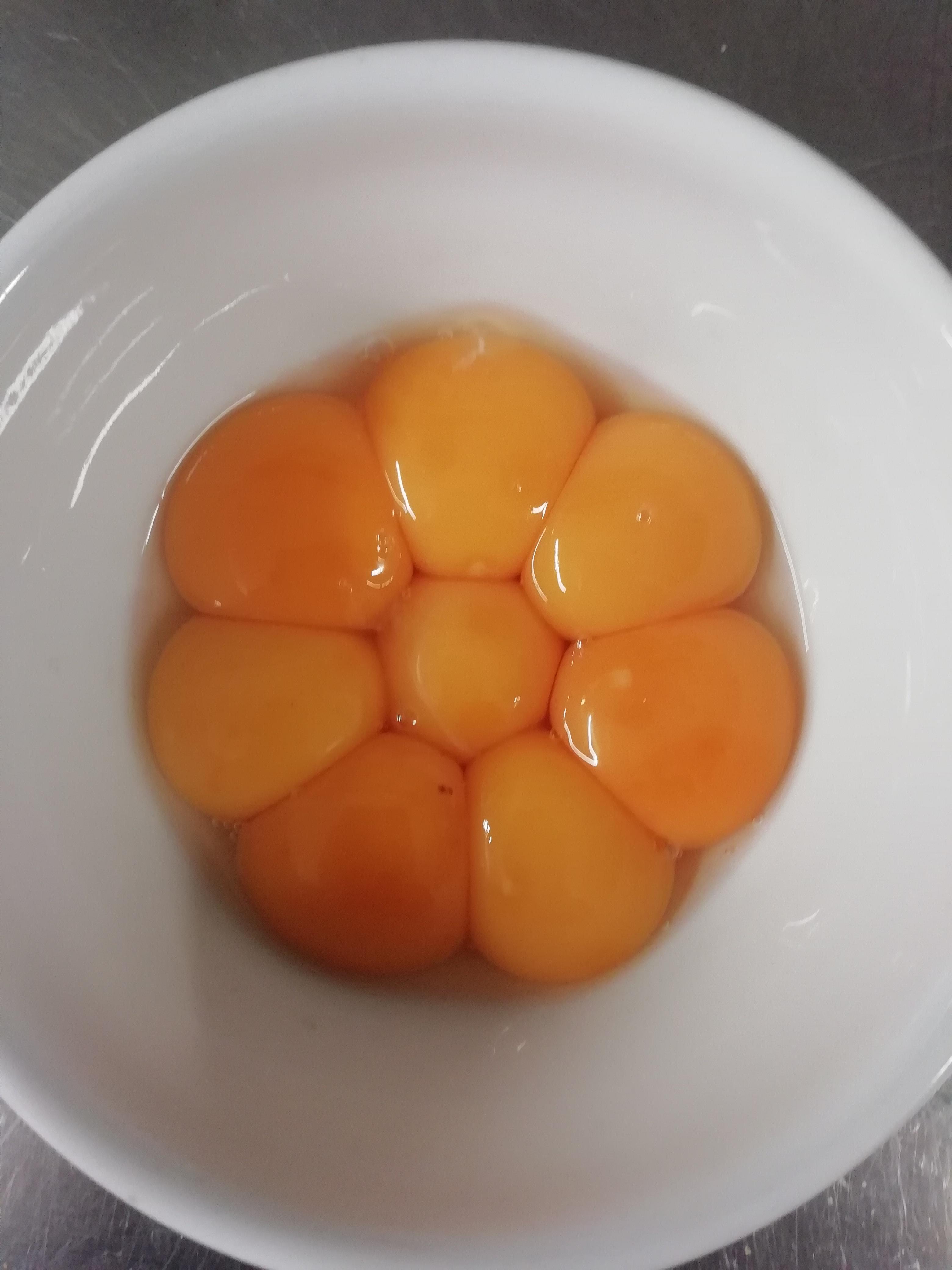 8 Egg yolks in a bowl. r/oddlysatisfying