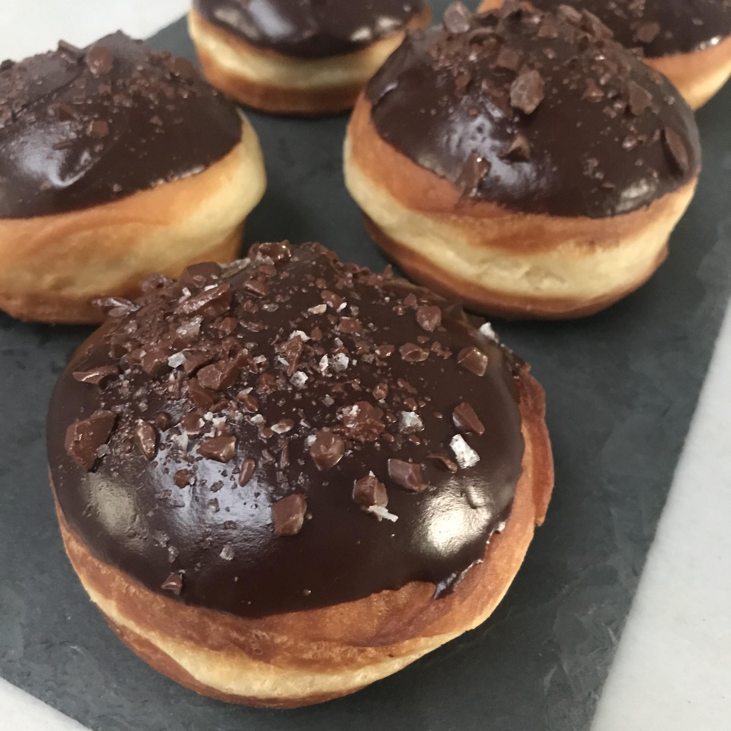 [Homemade] Donuts w/ chocolate ganache, shavings and sea salt. r/food