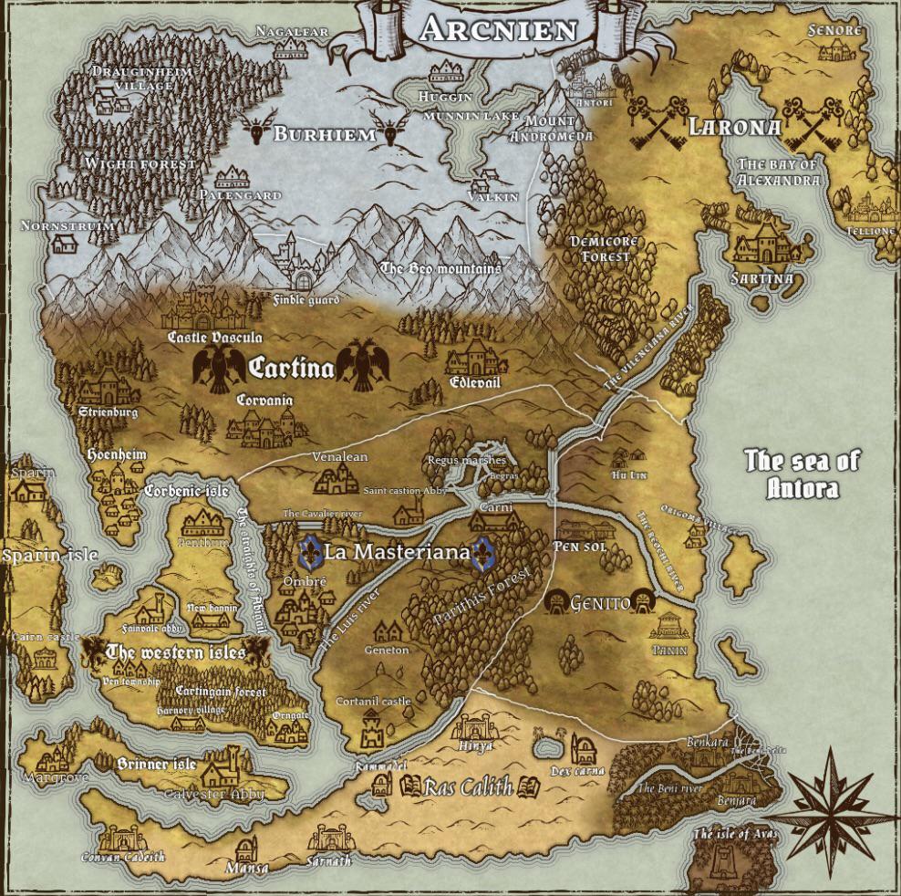 A map of Arcnien, the land of witches r/worldbuilding