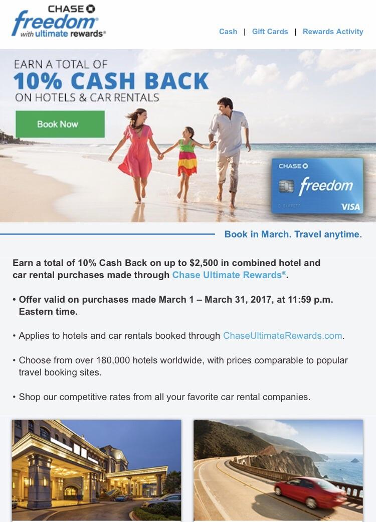 DP Chase Freedom Earn 10 cash back on hotel & car purchases through
