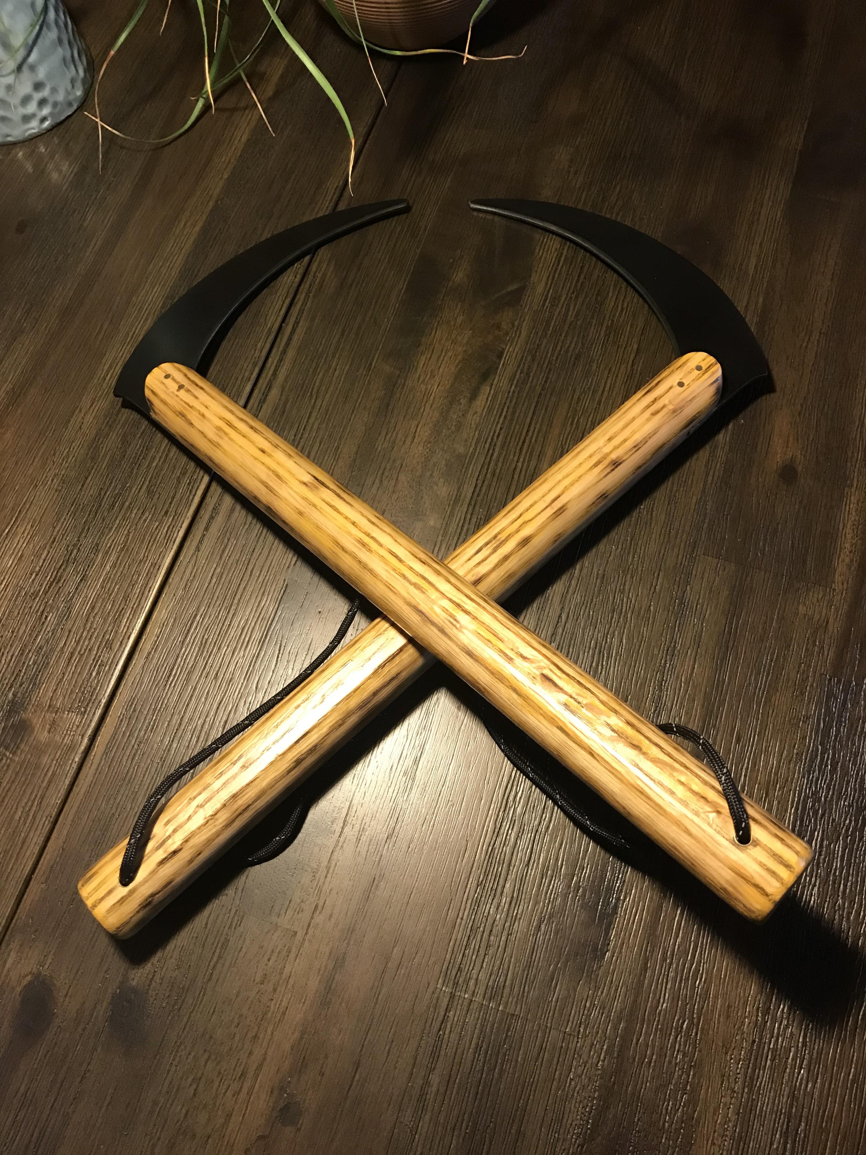 15 inch kamas. White oak handles and steel blades (not sharp). r/karate