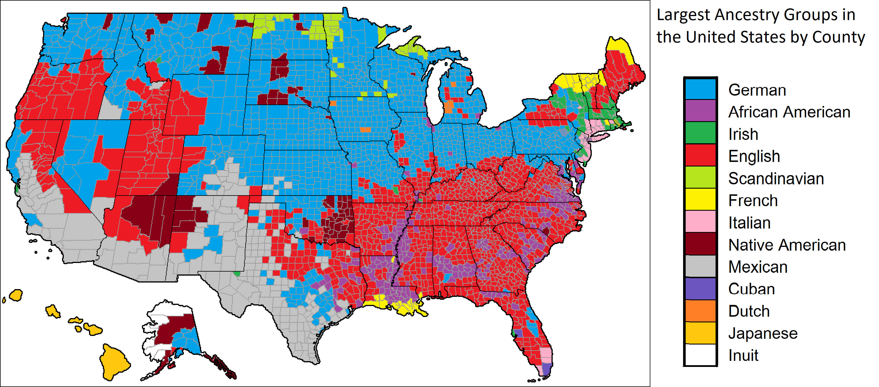 Largest Ancestry Groups in the United States by County r/MapPorn