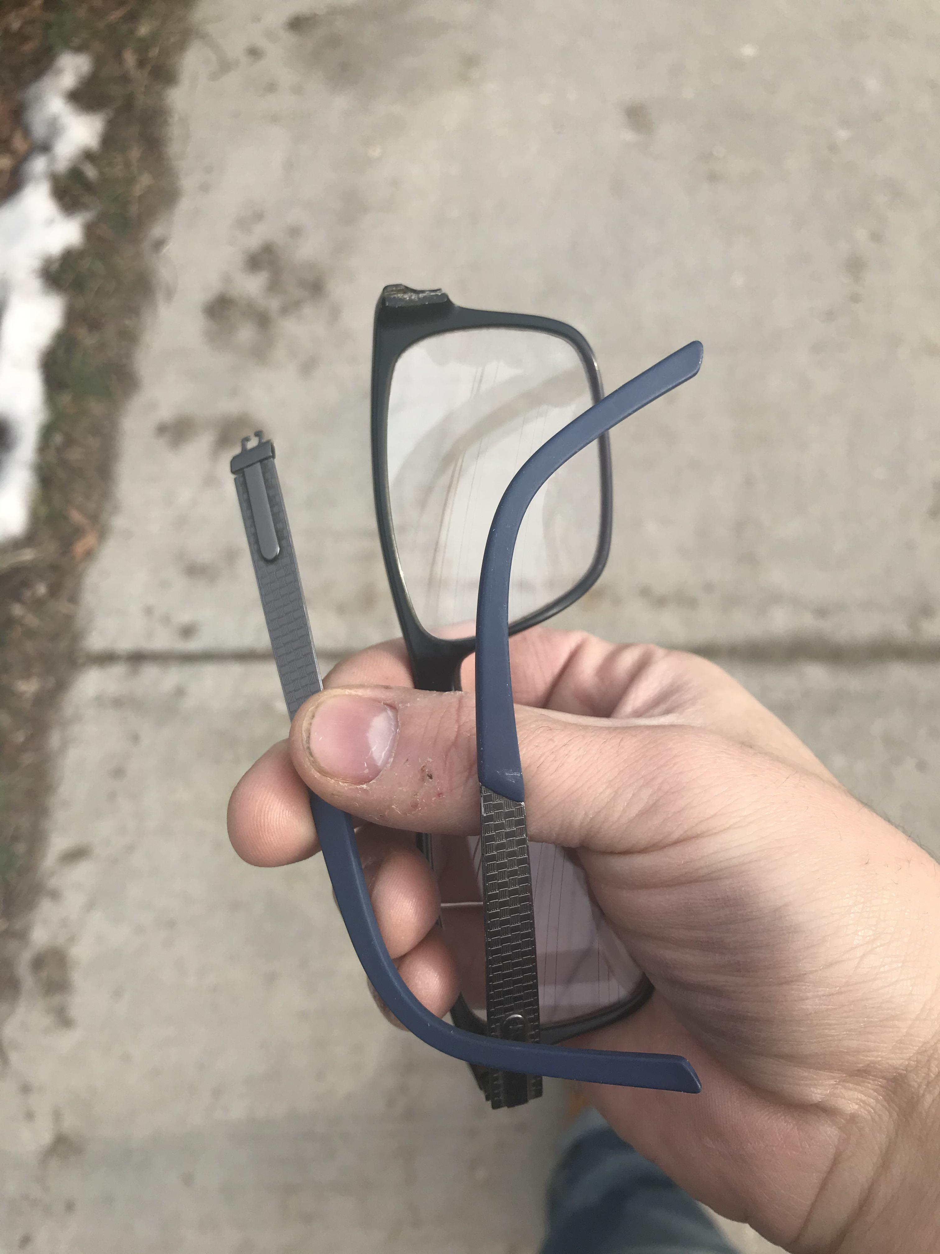 Snapped the arm off my only pair of glasses the day before my province