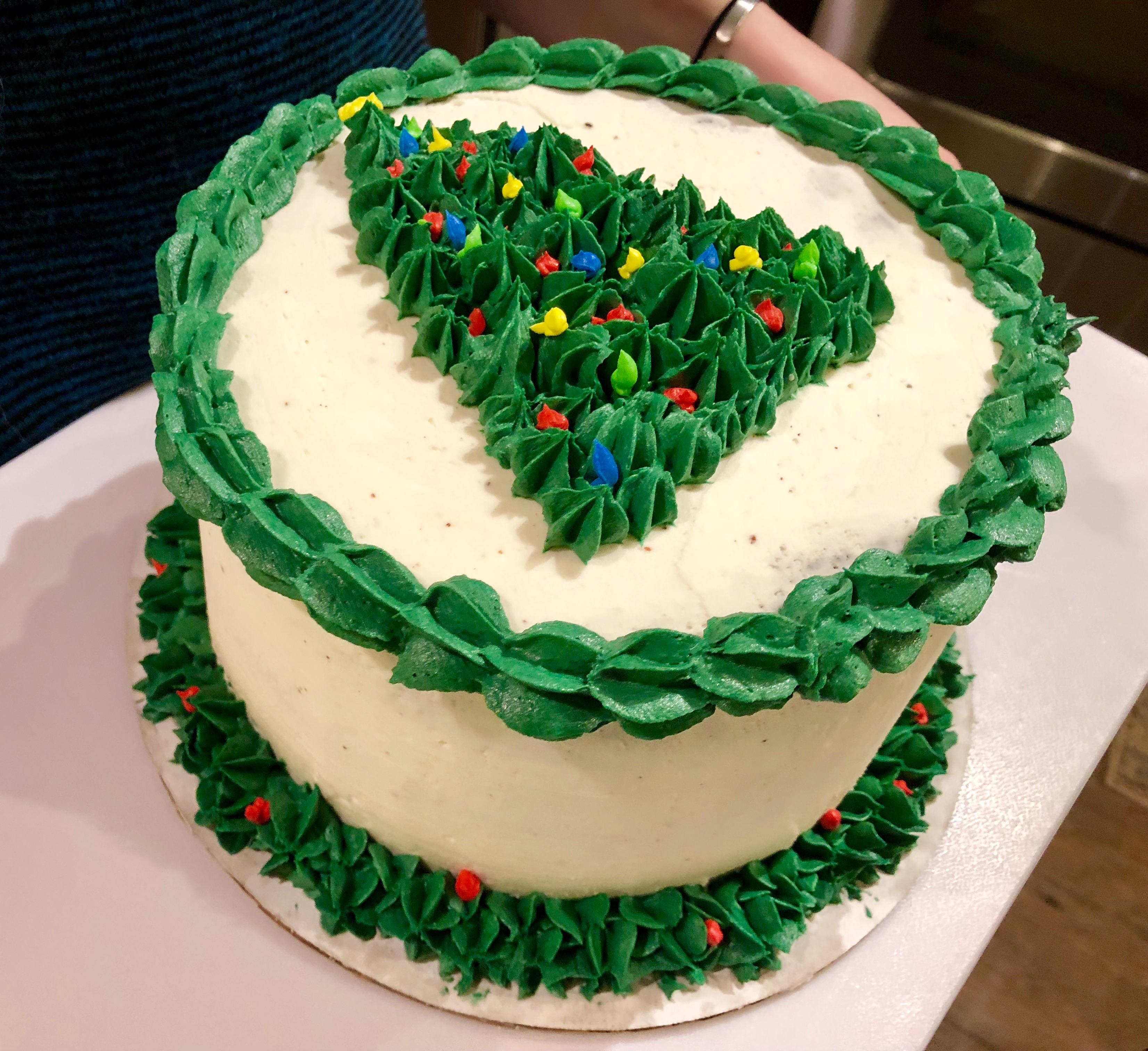 Chocolate cinnamon/vanilla nutmeg marble cake with eggnog buttercream