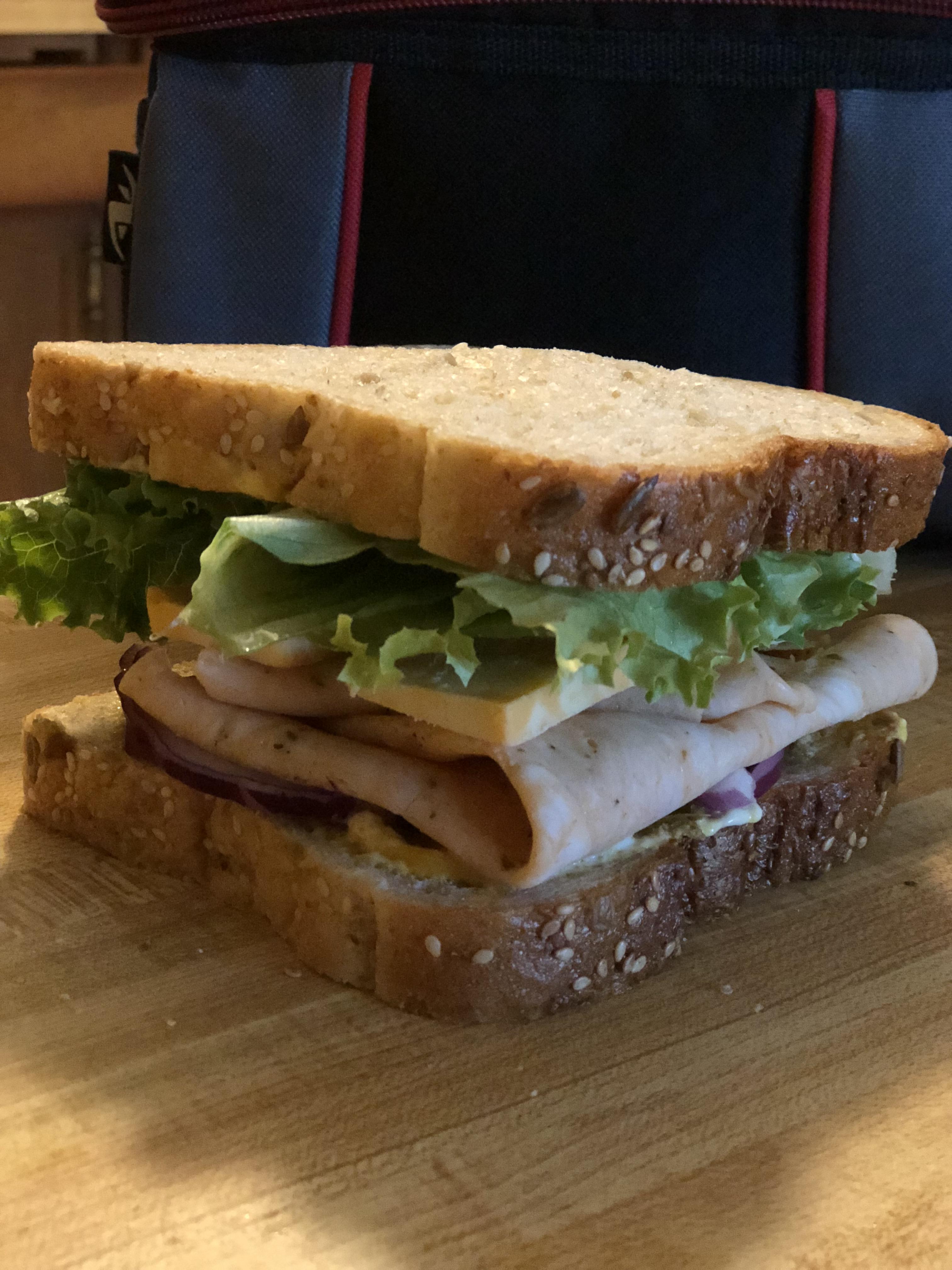 My work lunch Cajun spiced chicken deli meat, mayo, mustard, homemade smoked pepper spread