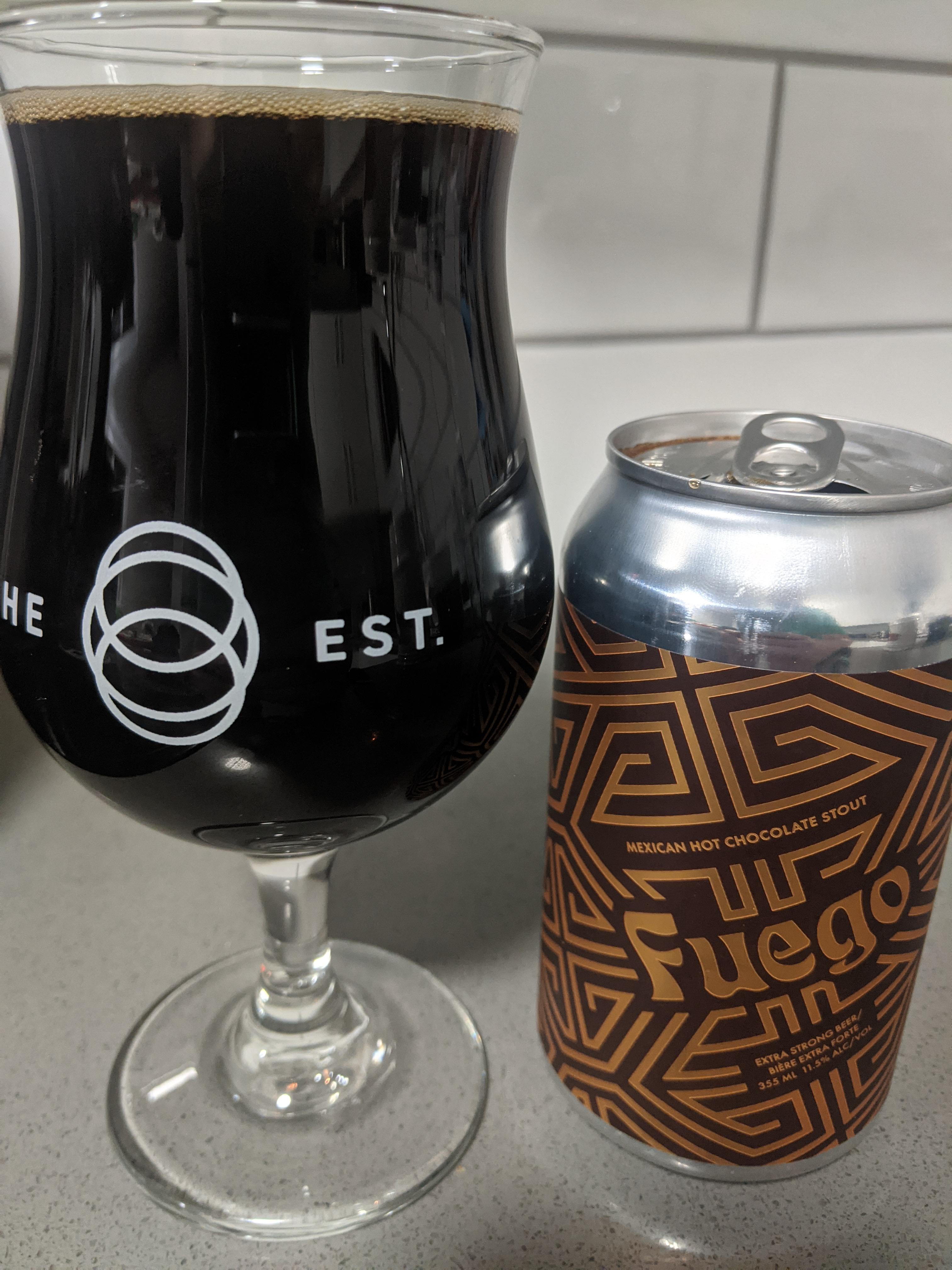 Fuego, an Imperial Stout (11.5) with a chocolate and spicy punch from