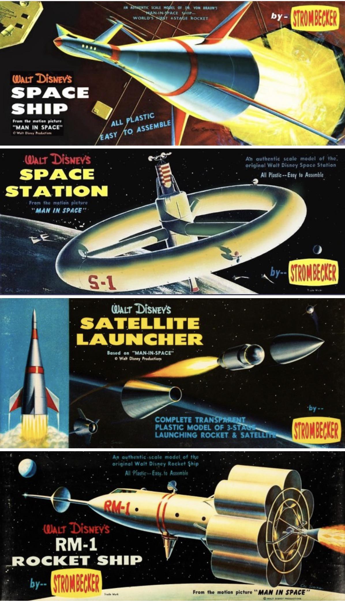 Walt Disney’s Man in Space model kits by Strombecker Box art by Cal