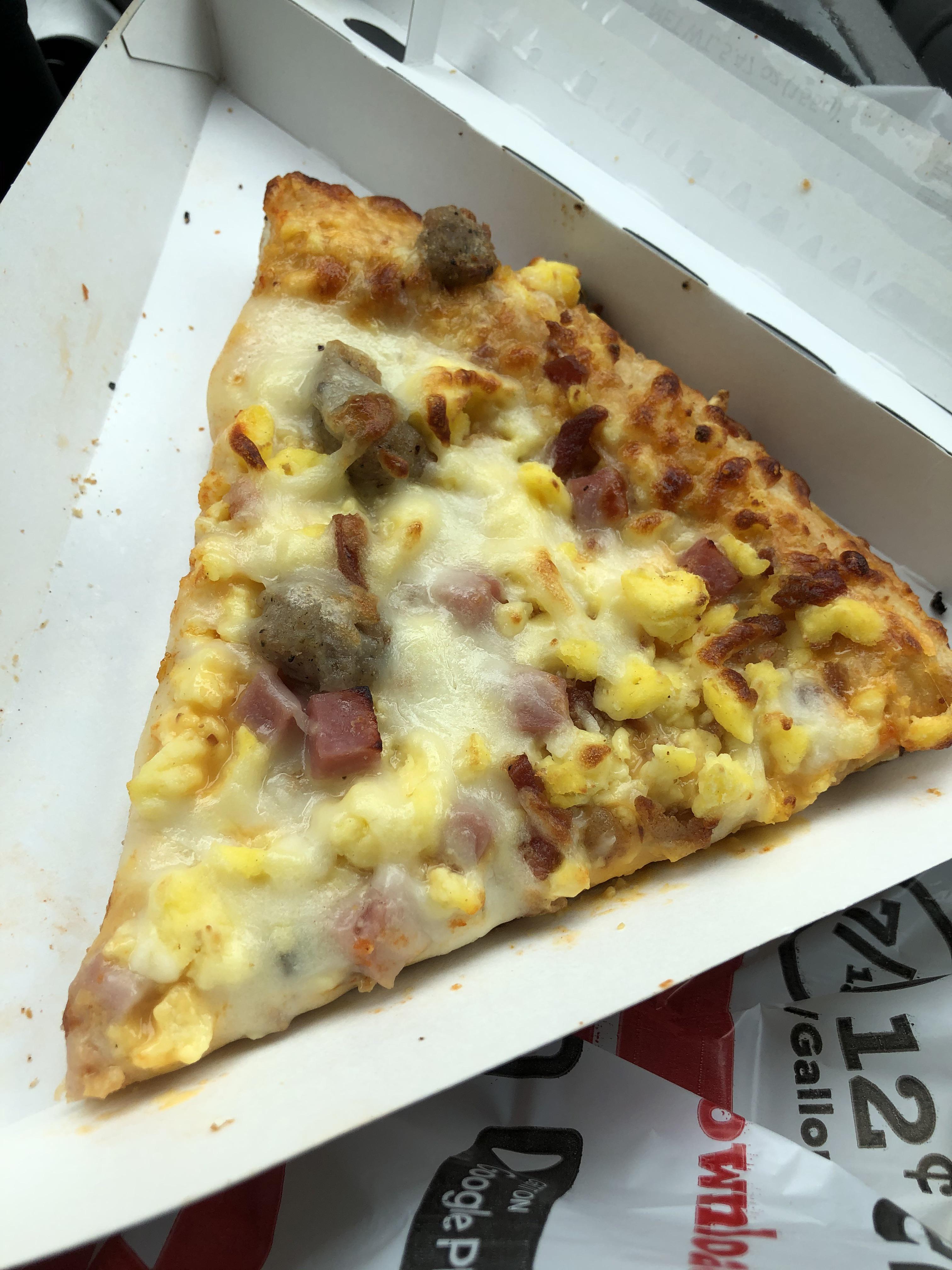 I see your airport pizza and raise you this gas station breakfast pizza