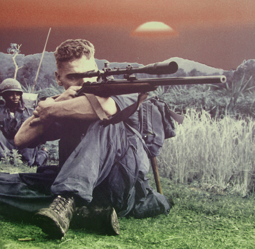 USMC Scout Sniper zeroes in his Winchester Model 70, Vietnam 1967