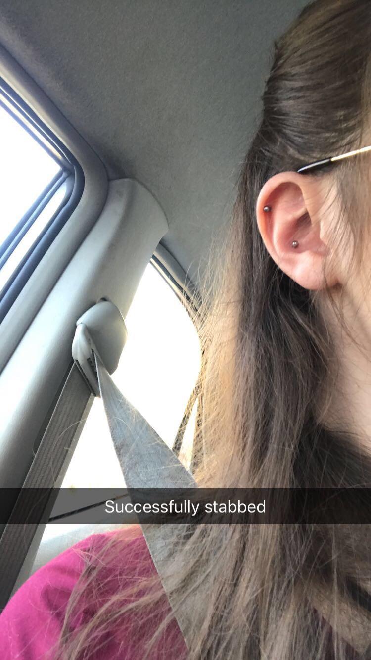 First ear piercings were a success. Conch and outer helix done by Brian