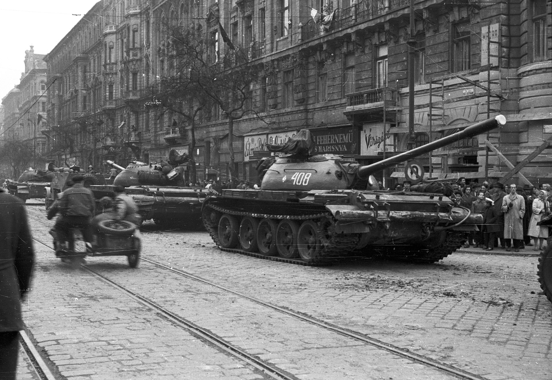 Soviet T54 tanks in Budapest during the Hungarian Uprising, 31 October