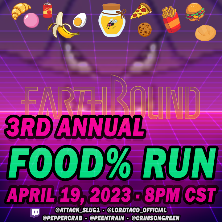 Tonight is the 3rd annual Earthbound food race! 8PM Central on Twitch r/earthbound