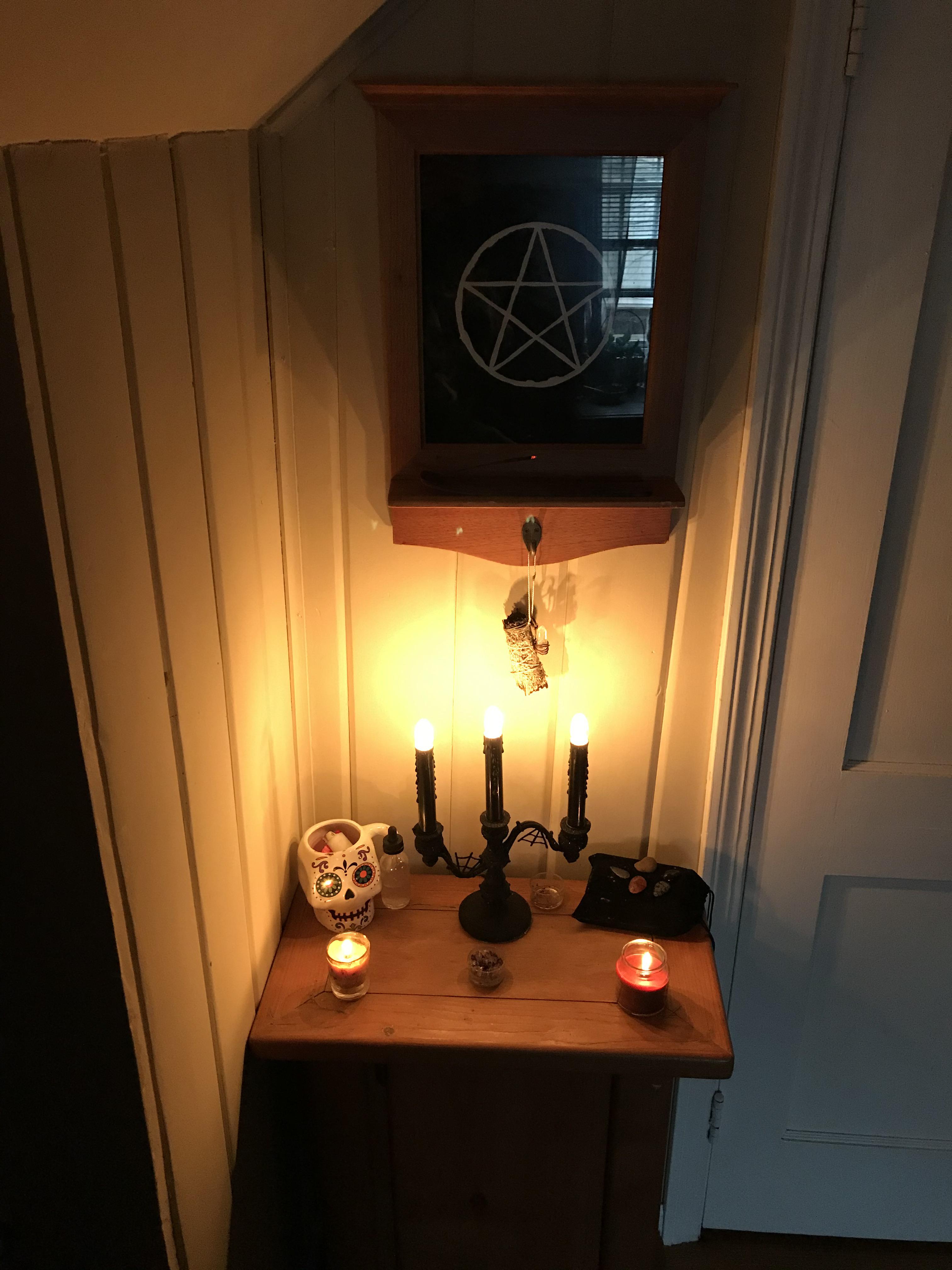 My altar so far, it’s small but works for me right now