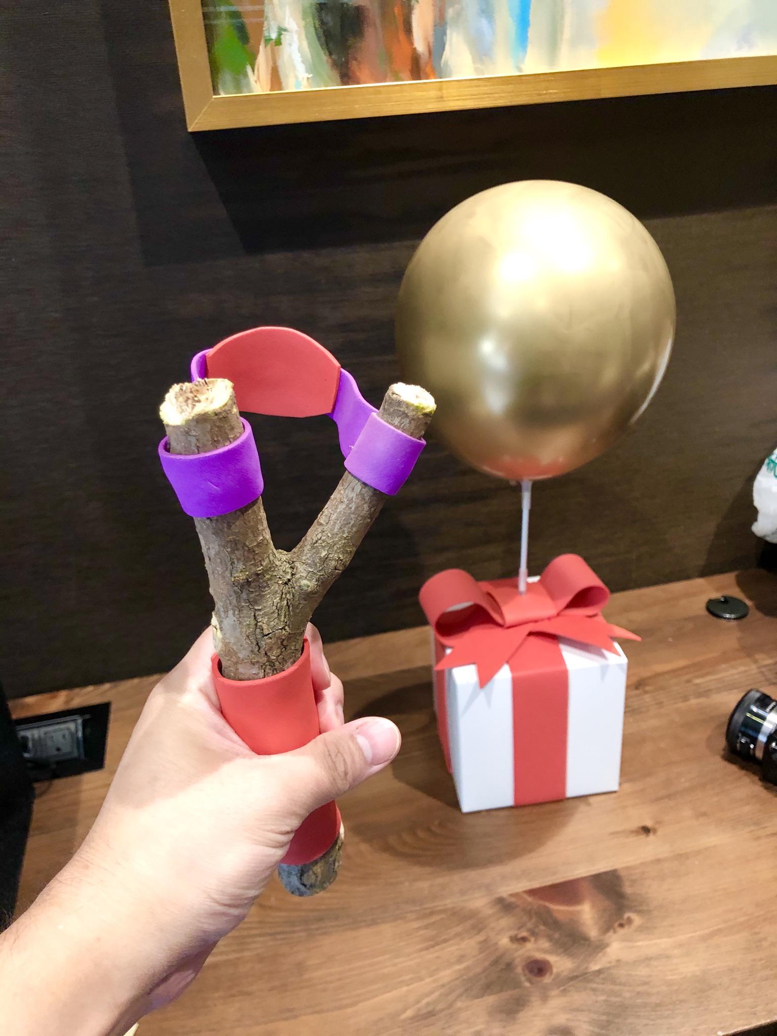 Made a golden balloon gift box for the anniversary gift. Then she asked