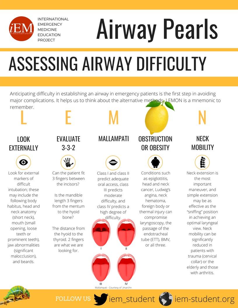 Assessing airway difficulty with LEMON good for med students/interns