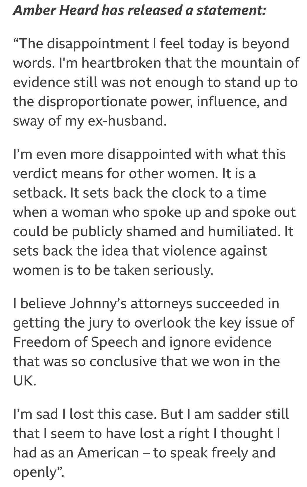 Amber Heard’s Statement on the case r/DeppDelusion