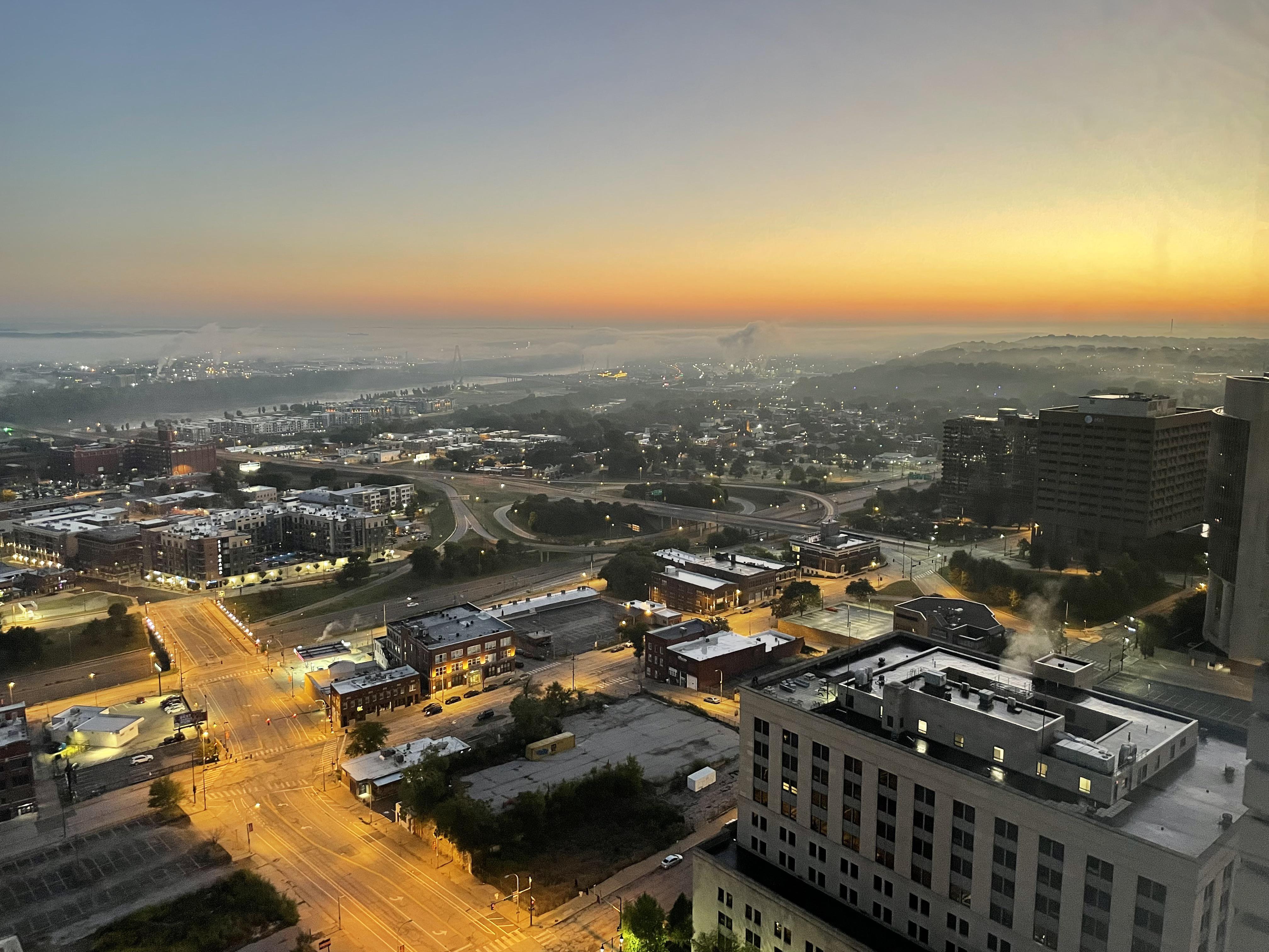 Morning Fog over North Kansas City, from the top floor (30) of 909