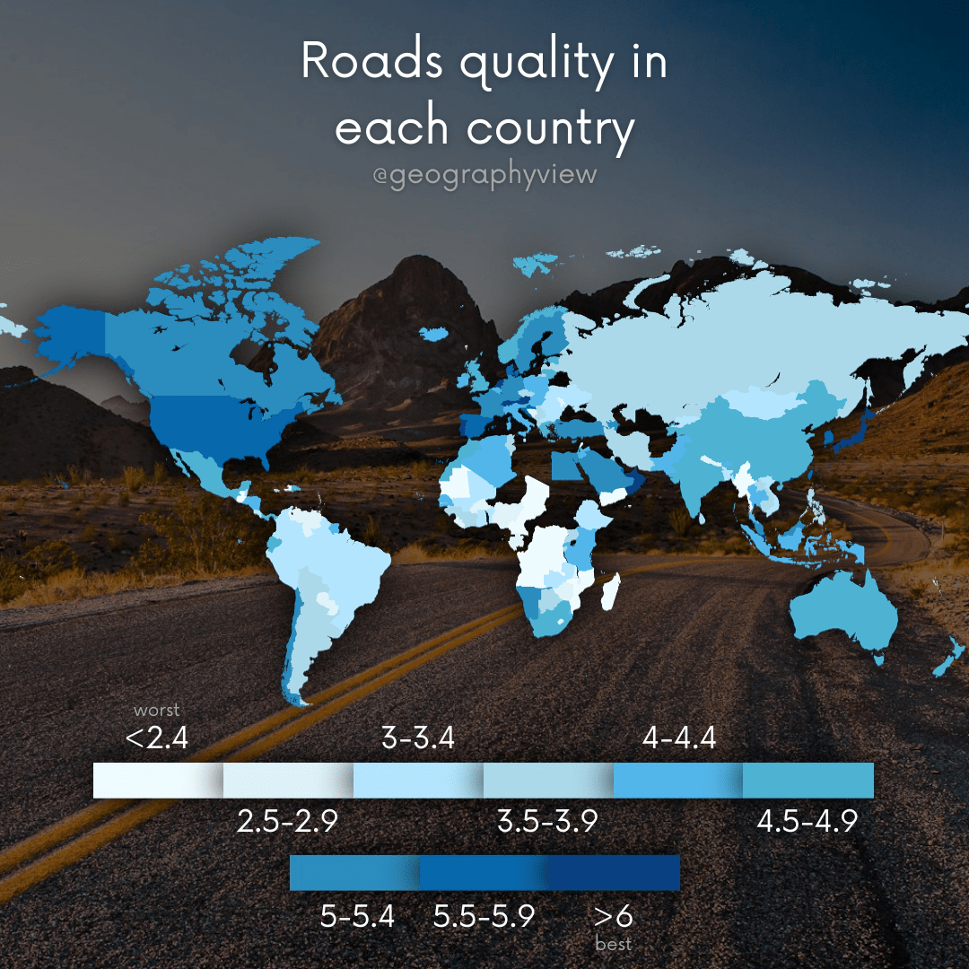 Roads quality in each country r/MapPorn