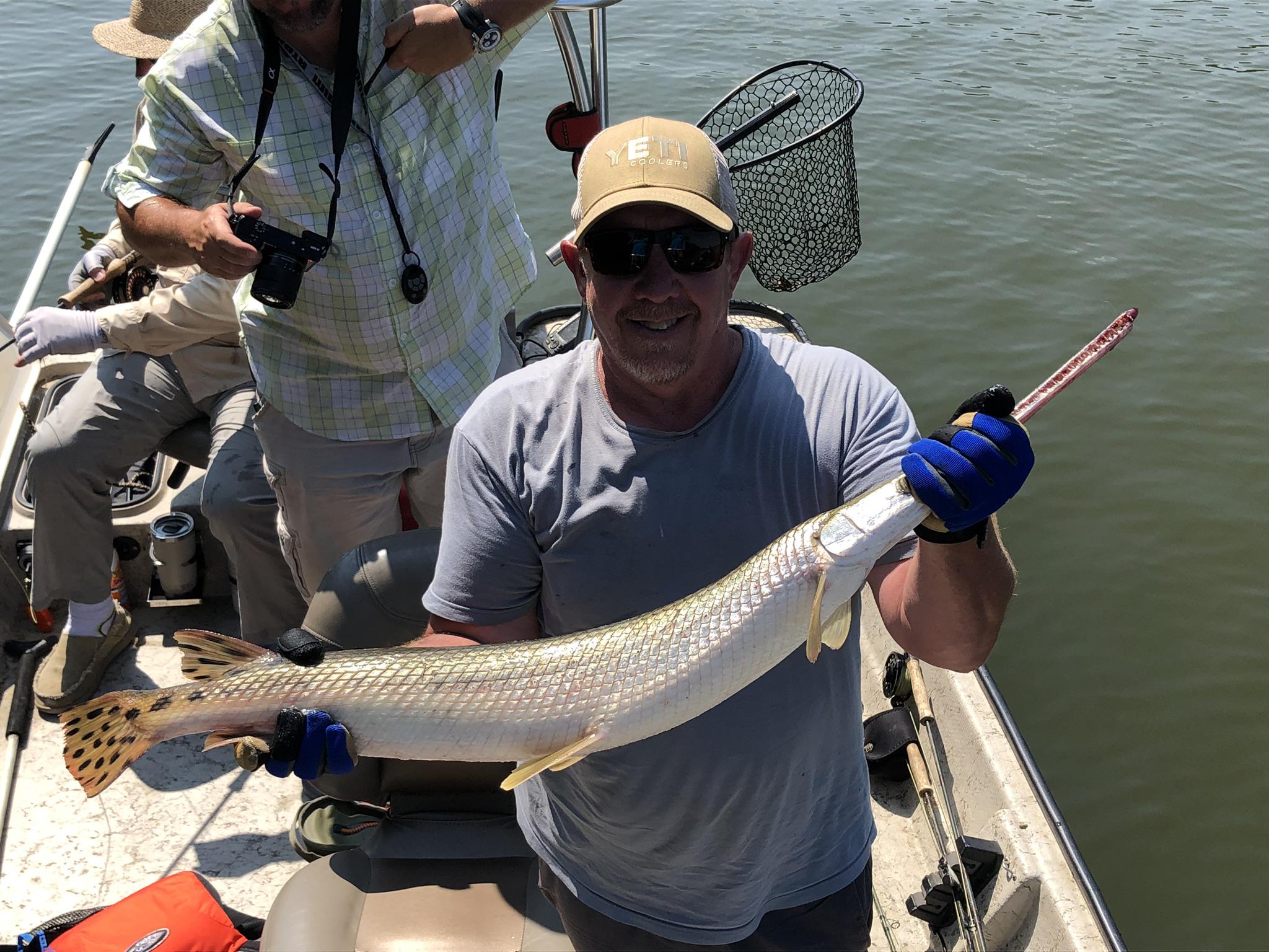 45" long nose Gar on a rope fly, Eastern Tennessee
